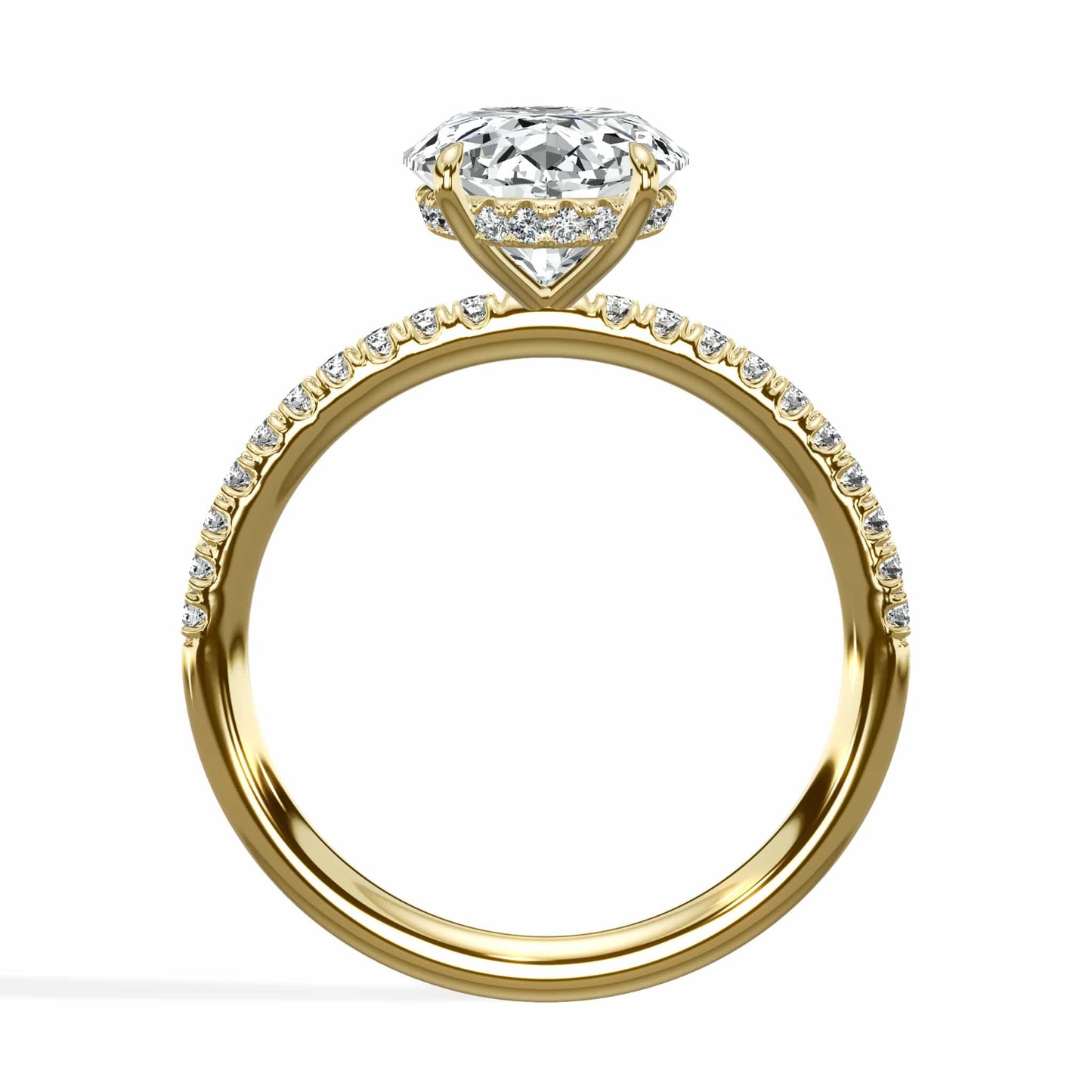3.50 Carats Lab Grown Oval Cut Micropaved Side Stones Hidden Halo Diamond Engagement Ring