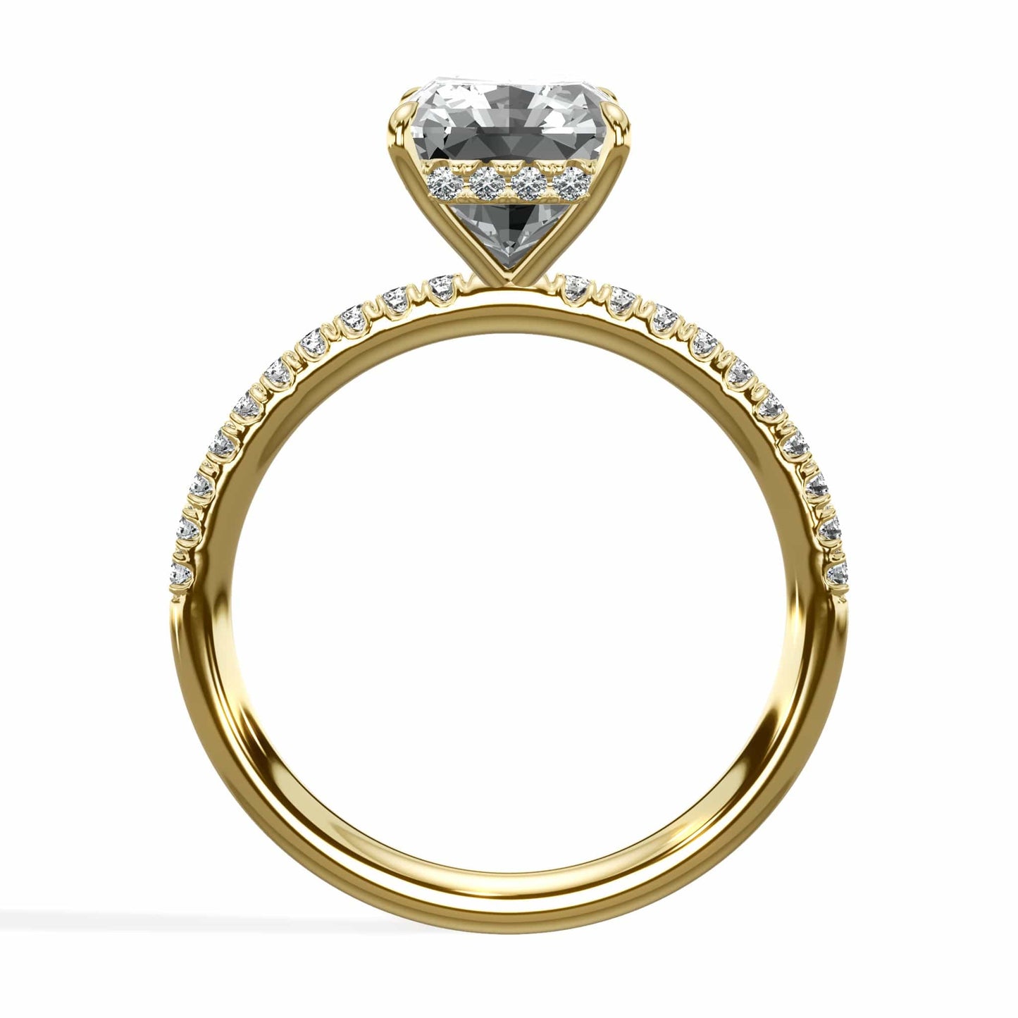 3.50 Carats Lab Grown Radiant Cut Micropaved Side Stones Hidden Halo Diamond Engagement Ring