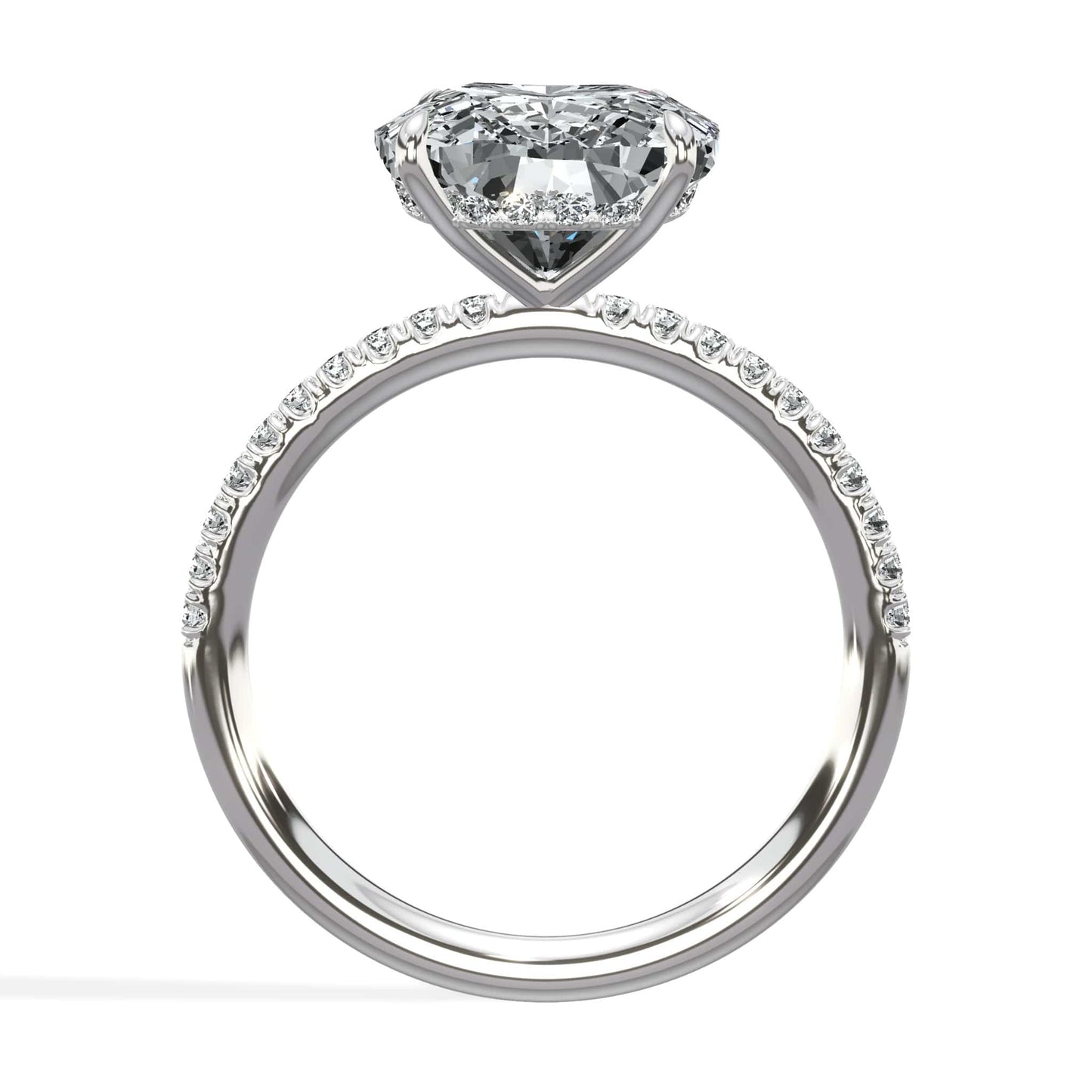 5.50 Carats Lab Grown Elongated Cushion Cut Micropaved Side Stones Hidden Halo Diamond Engagement Ring