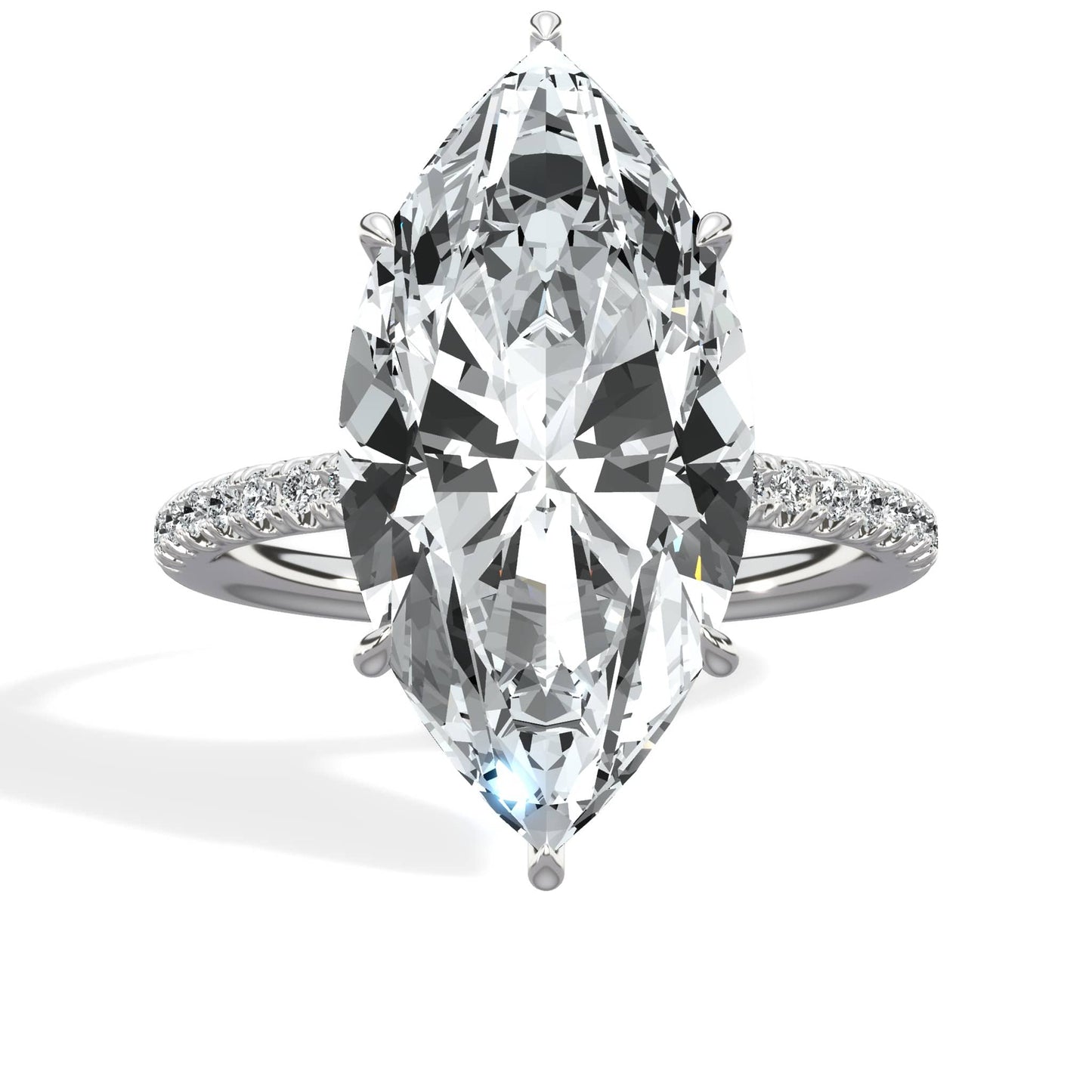 5.50 Carats Lab Grown Marquise Cut Micropaved Side Stones Hidden Halo Diamond Engagement Ring