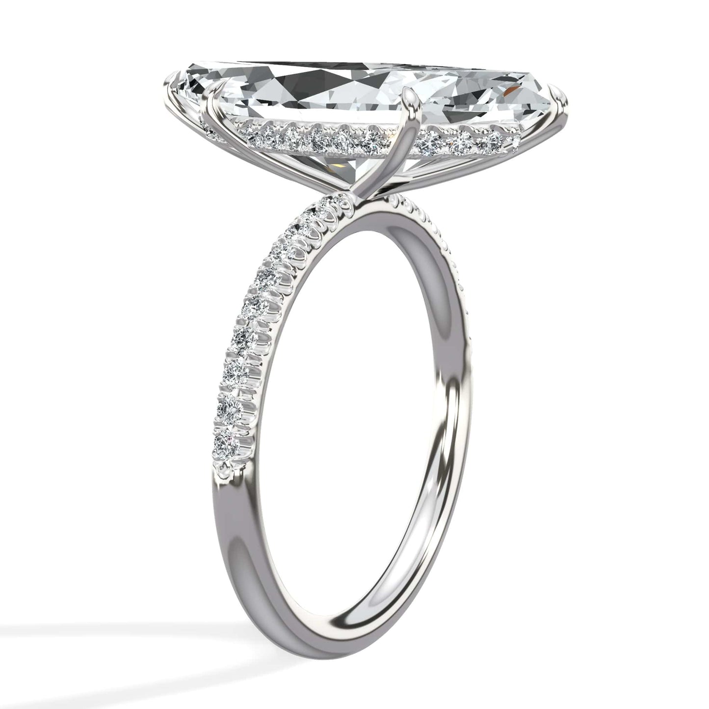 5.50 Carats Lab Grown Marquise Cut Micropaved Side Stones Hidden Halo Diamond Engagement Ring