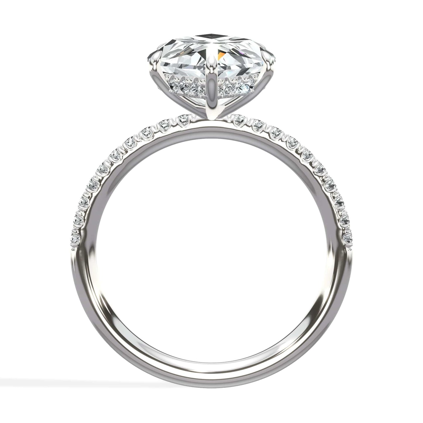 5.50 Carats Lab Grown Marquise Cut Micropaved Side Stones Hidden Halo Diamond Engagement Ring