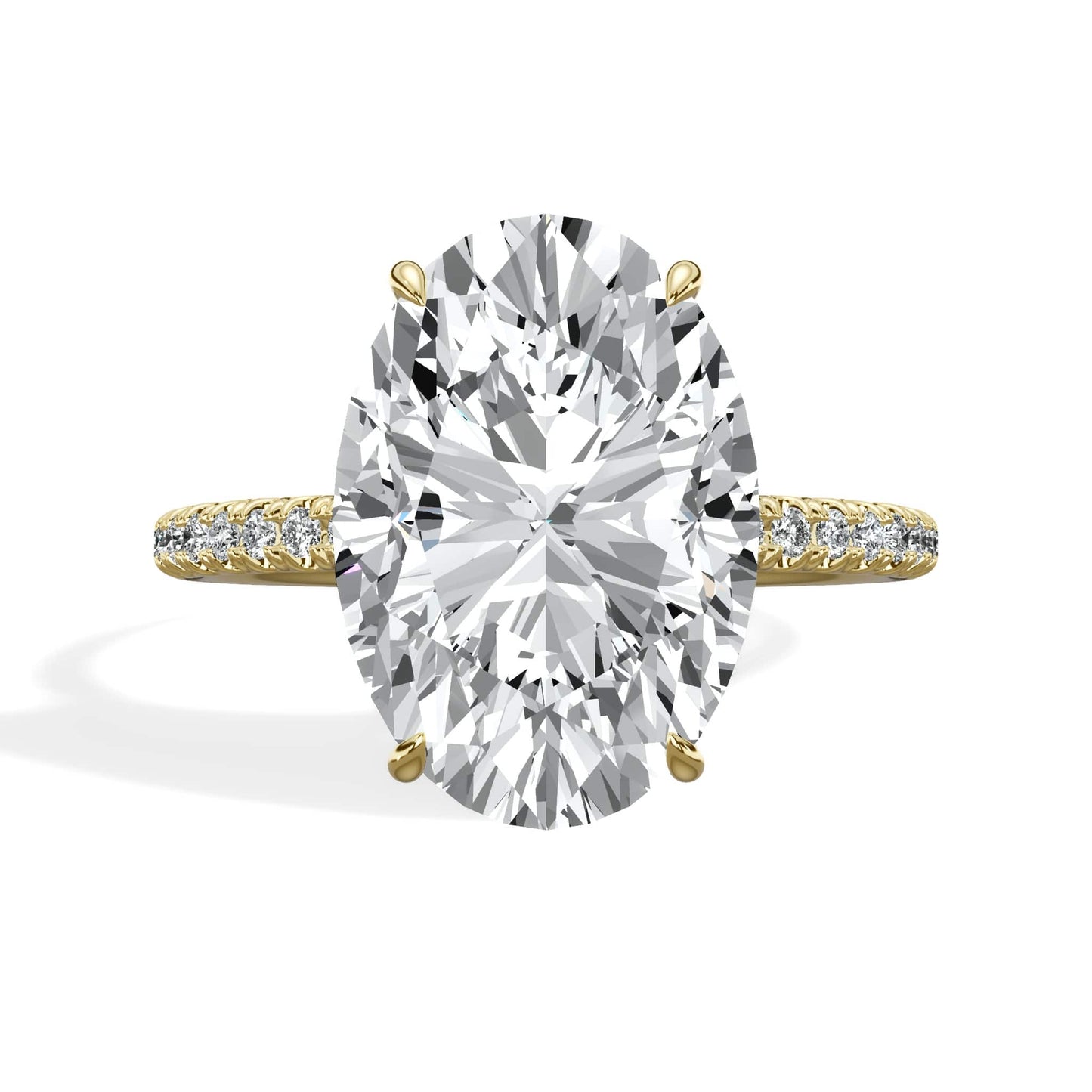 5.50 Carats Lab Grown Oval Cut Micropaved Side Stones Hidden Halo Diamond Engagement Ring