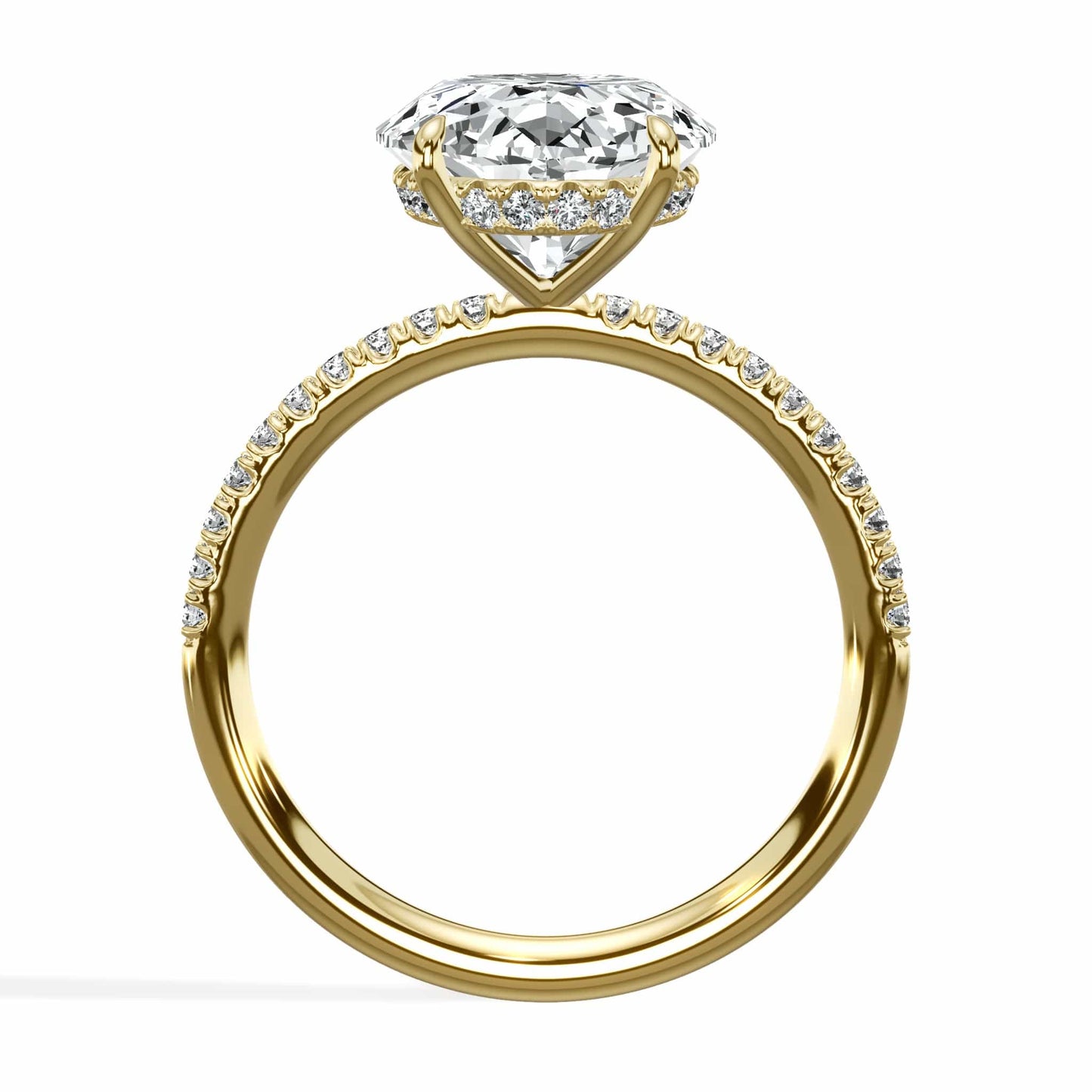 5.50 Carats Lab Grown Oval Cut Micropaved Side Stones Hidden Halo Diamond Engagement Ring