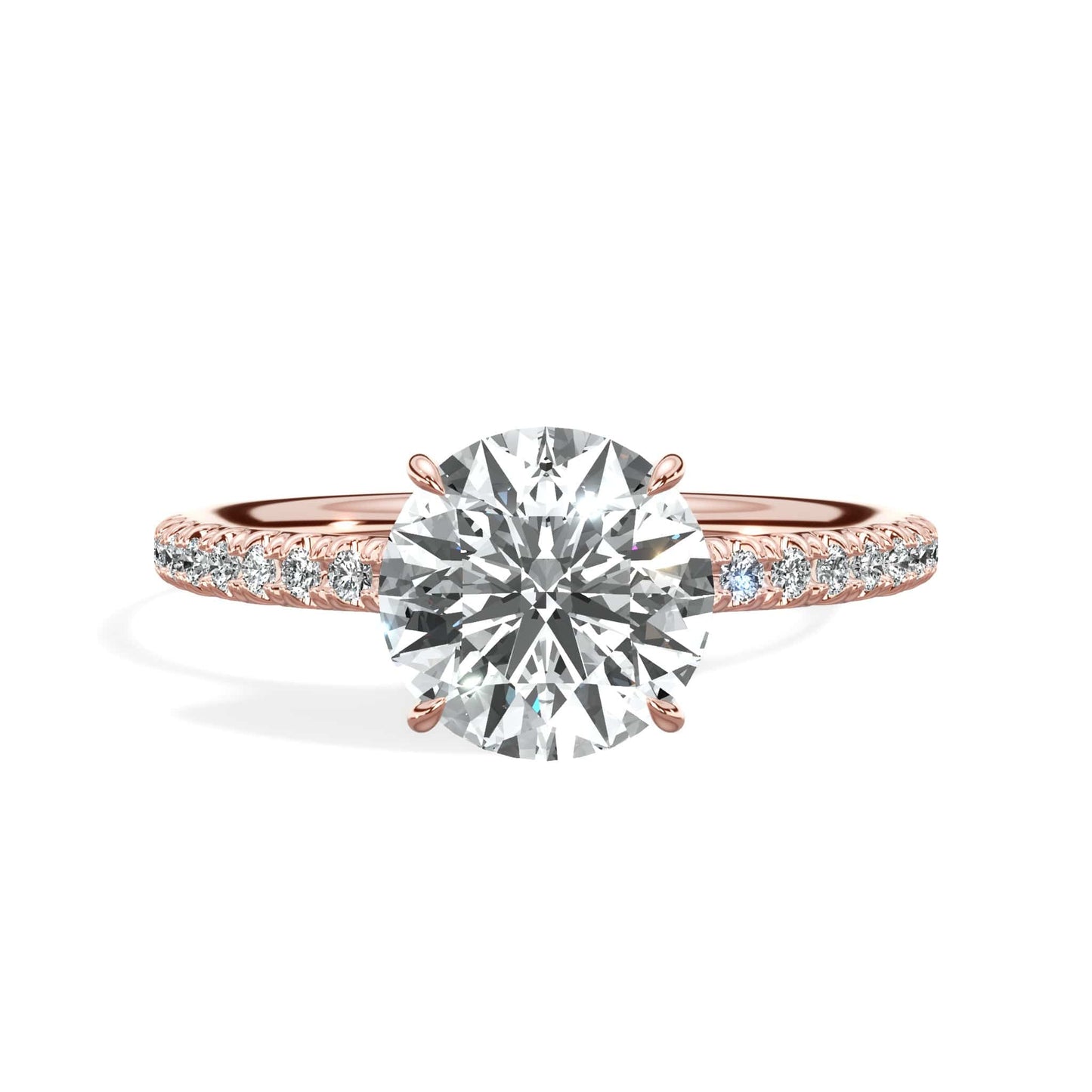 2 Carats Lab Grown Round Brilliant Cut Micropave Side Stones Hidden Halo Diamond Engagement Ring Rose Gold