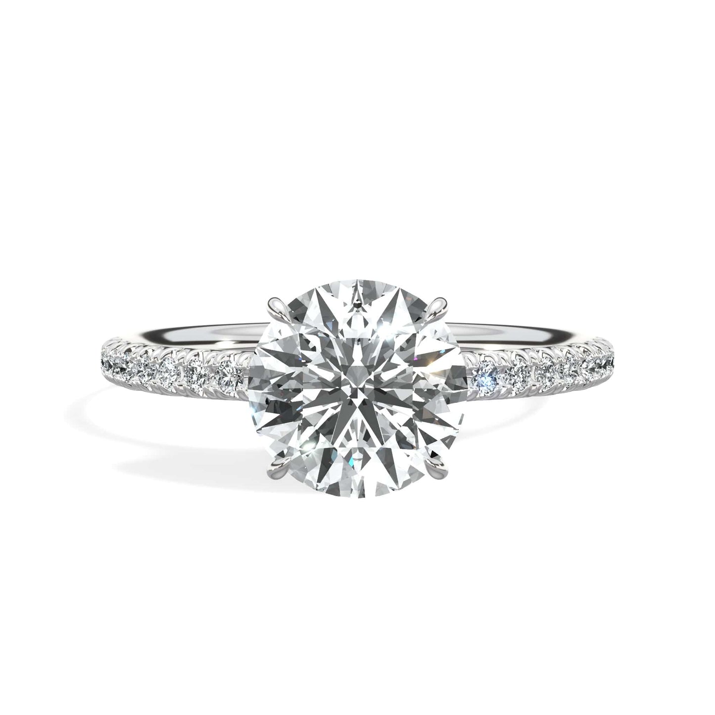 2 Carats Lab Grown Round Brilliant Cut Micropave Side Stones Hidden Halo Diamond Engagement Ring
