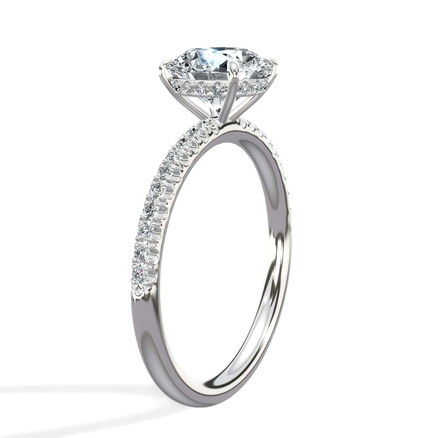 2 Carats Lab Grown Round Brilliant Cut Micropave Side Stones Hidden Halo Diamond Engagement Ring