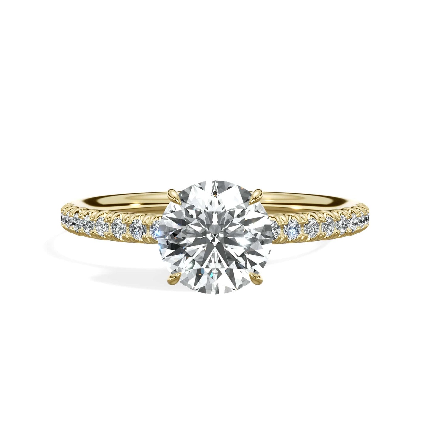 1.50 Carats Lab Grown Round Brilliant Cut Micropave Side Stones Hidden Halo Diamond Engagement Ring