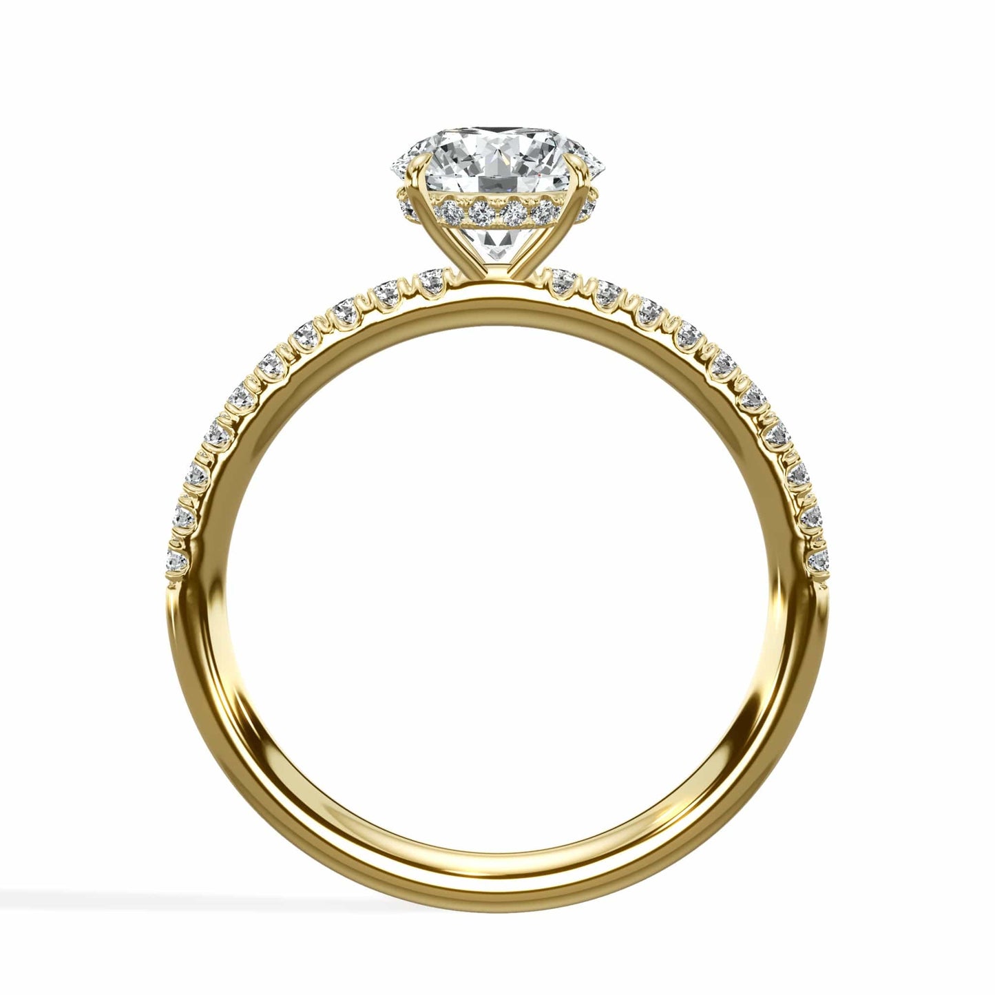 1.50 Carats Lab Grown Round Brilliant Cut Micropave Side Stones Hidden Halo Diamond Engagement Ring