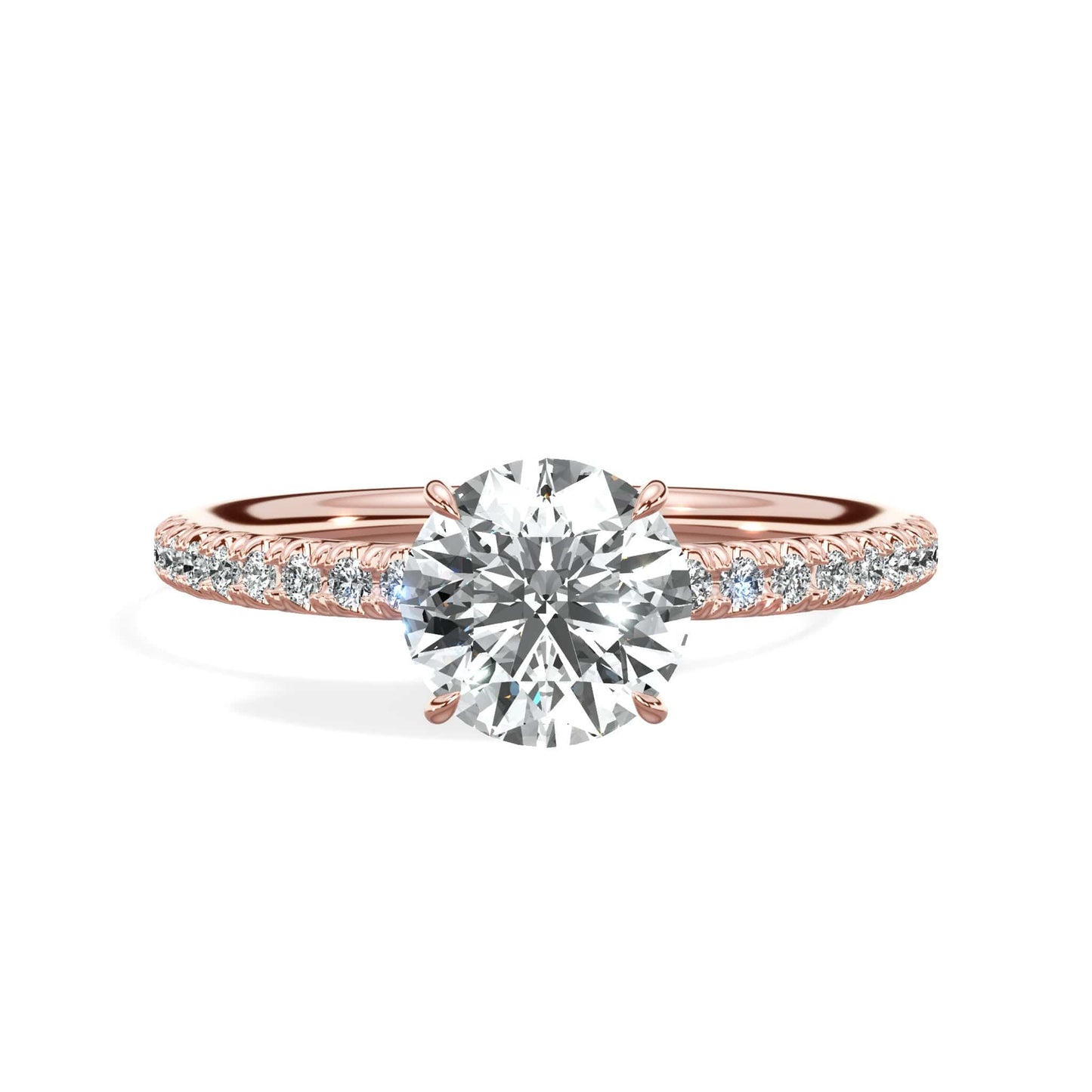 1.45 Carats Lab Grown Round Brilliant Cut Micropave Side Stones Hidden Halo Diamond Engagement Ring