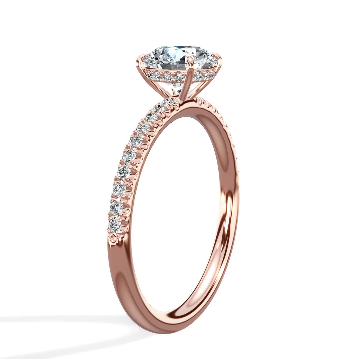 1.45 Carats Lab Grown Round Brilliant Cut Micropave Side Stones Hidden Halo Diamond Engagement Ring
