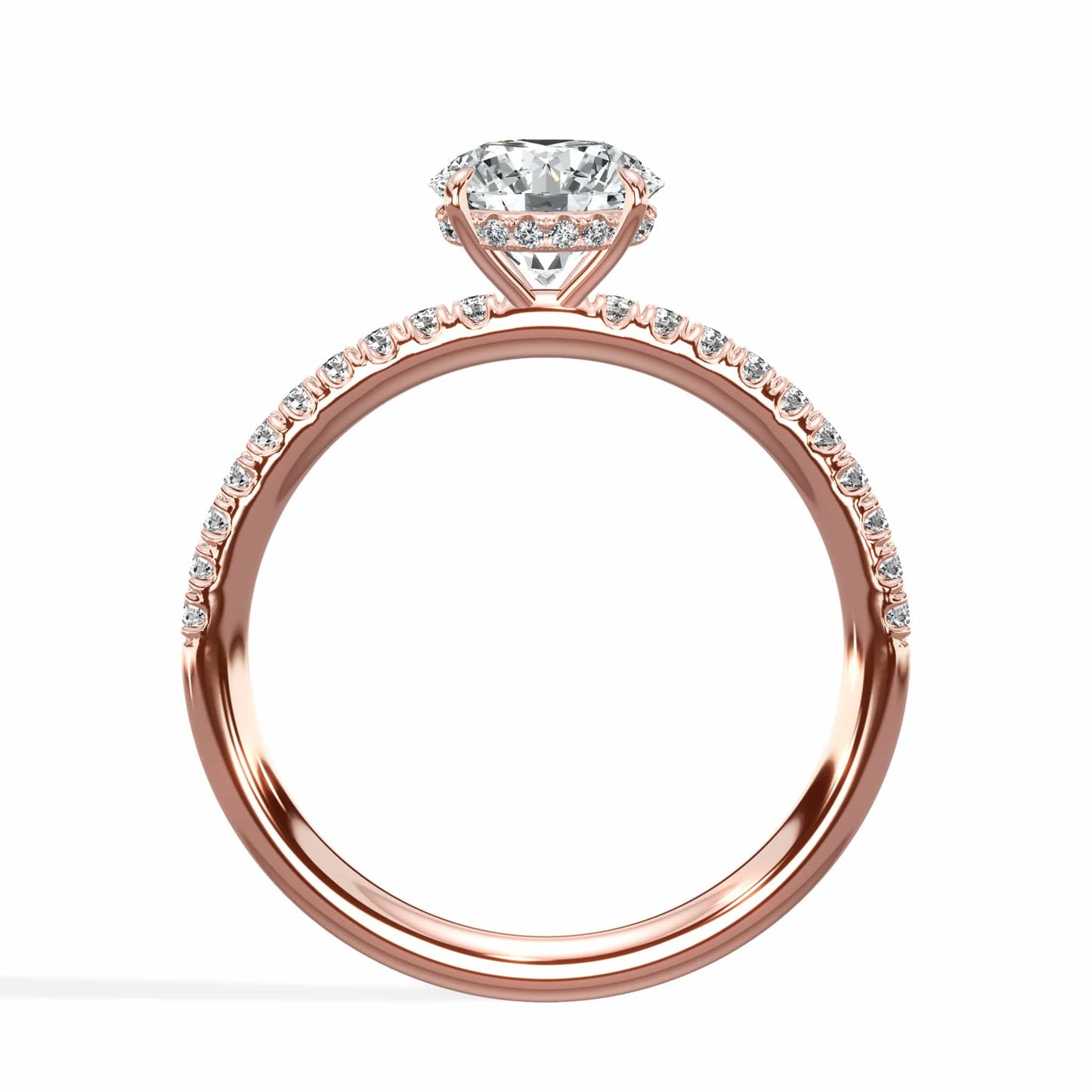 1.45 Carats Lab Grown Round Brilliant Cut Micropave Side Stones Hidden Halo Diamond Engagement Ring