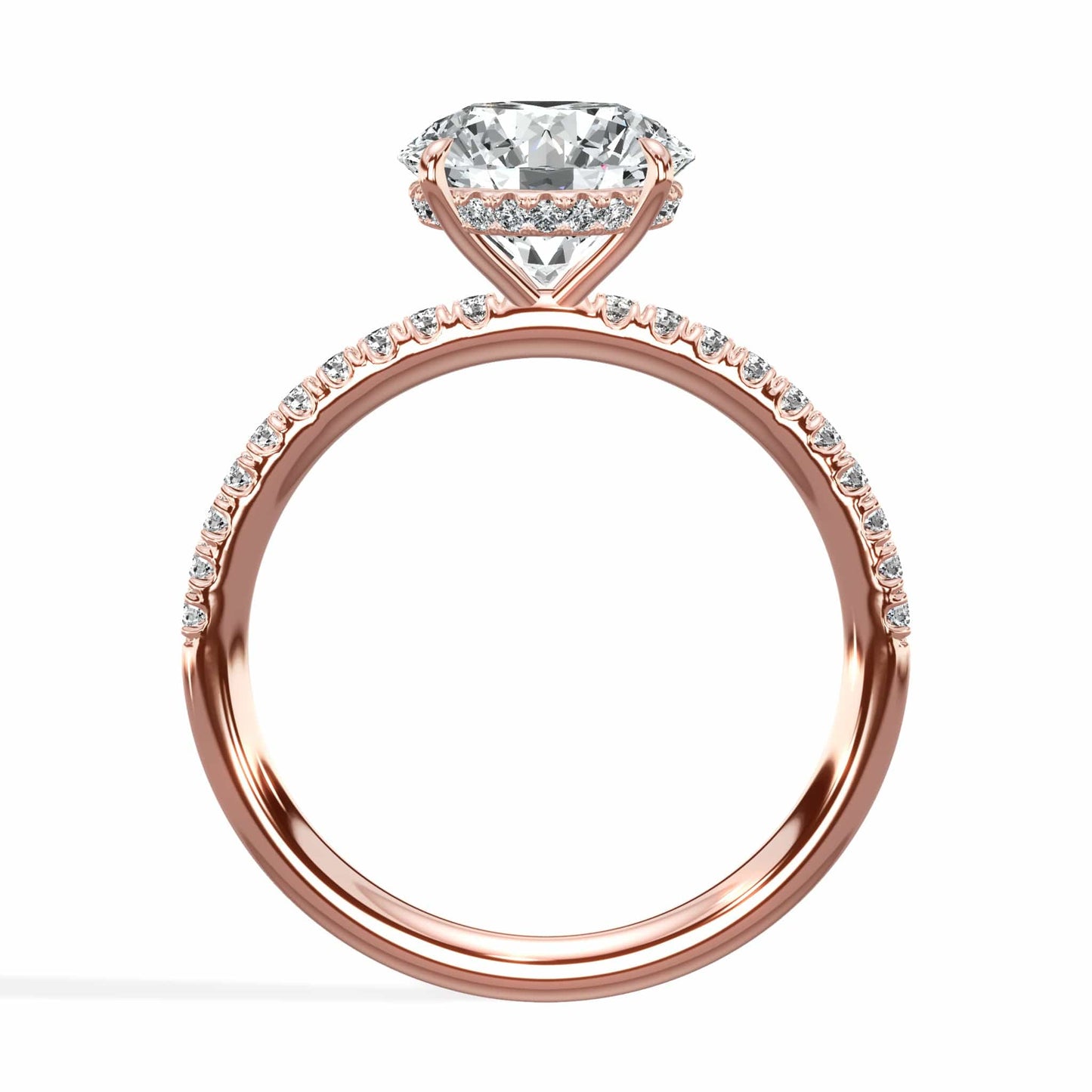 2.50 Carats Lab Grown Round Brilliant Cut Micropave Side Stones Hidden Halo Diamond Engagement Ring Rose Gold