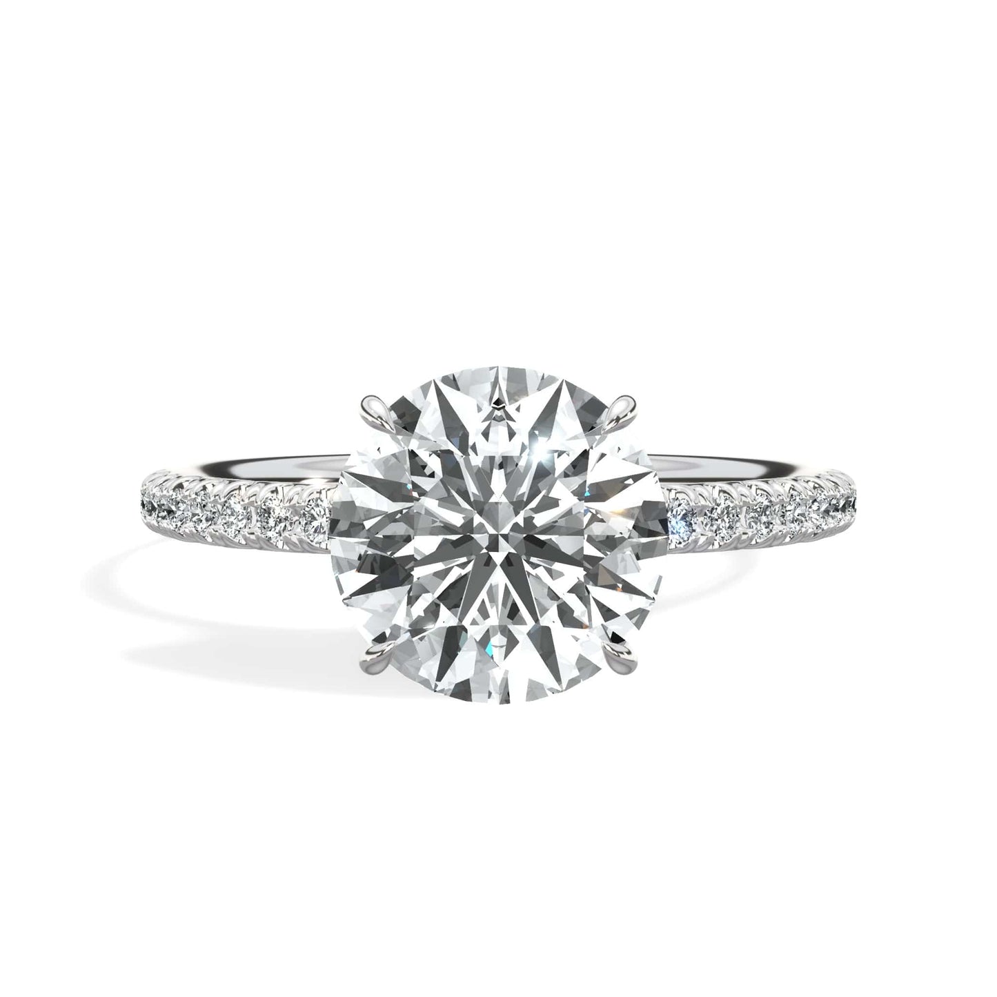 2.50 Carats Lab Grown Round Brilliant Cut Micropave Side Stones Hidden Halo Accented Prongs Diamond Engagement Ring