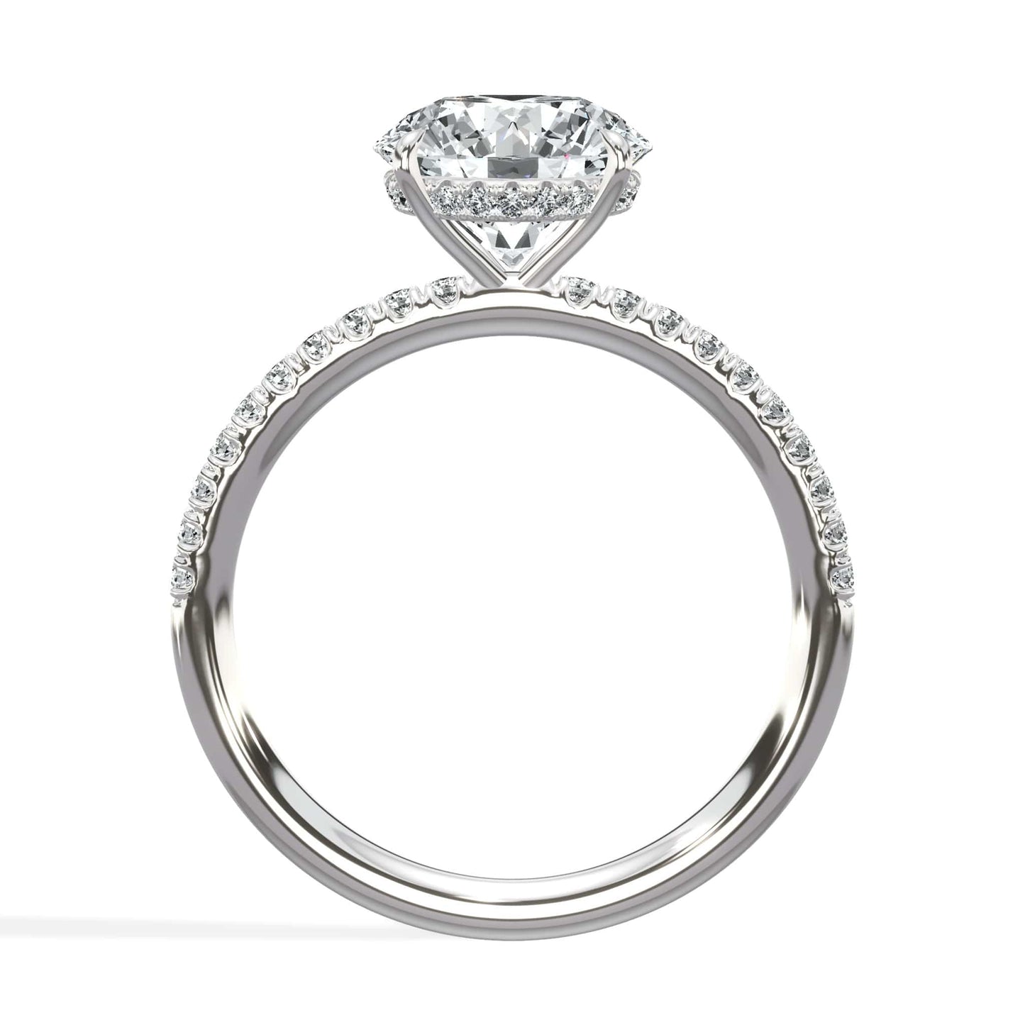 2.50 Carats Lab Grown Round Brilliant Cut Micropave Side Stones Hidden Halo Accented Prongs Diamond Engagement Ring