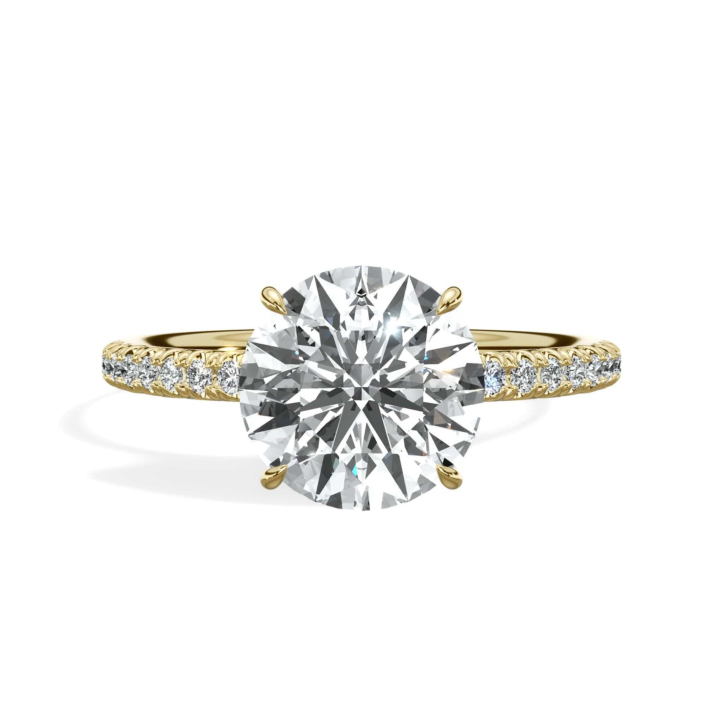 2.50 Carats Lab Grown Round Brilliant Cut Micropave Side Stones Hidden Halo Diamond Engagement Ring