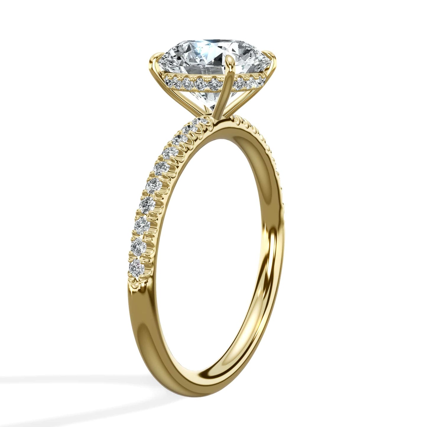 2.50 Carats Lab Grown Round Brilliant Cut Micropave Side Stones Hidden Halo Diamond Engagement Ring