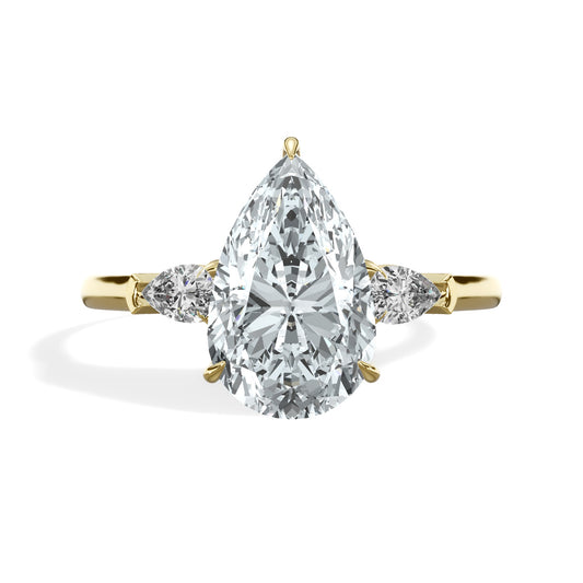 2.36 Carats Lab Grown Pear Shaped with Pear Shaped Side Stones Diamond Engagement Ring in Yellow Gold