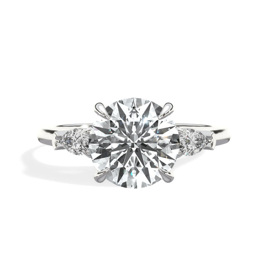 2.40 Carats Lab Grown Round Cut with Pear Shape Side Stones Diamond Engagement Ring in White Gold