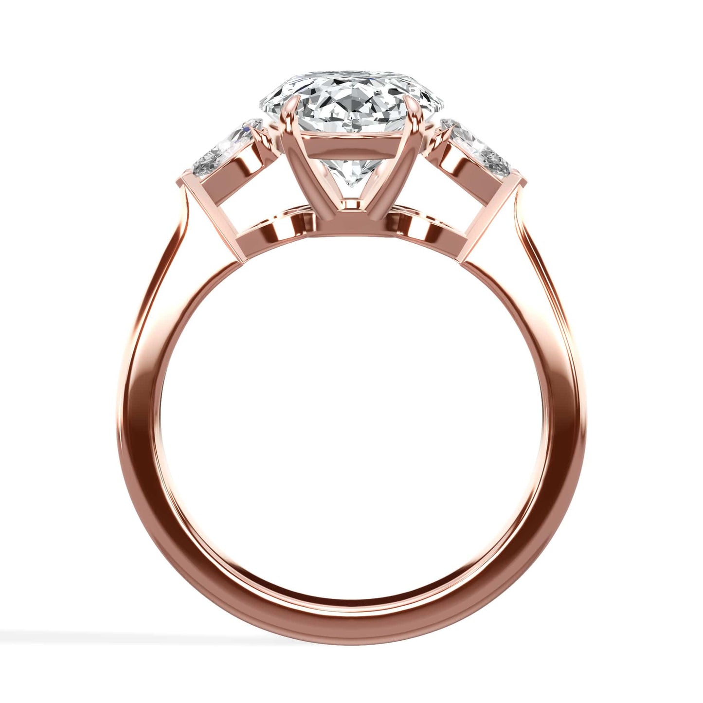 3.38 Carat Lab Grown Oval Cut with Pear Shaped Side Stones Diamond Engagement Ring in Rose Gold