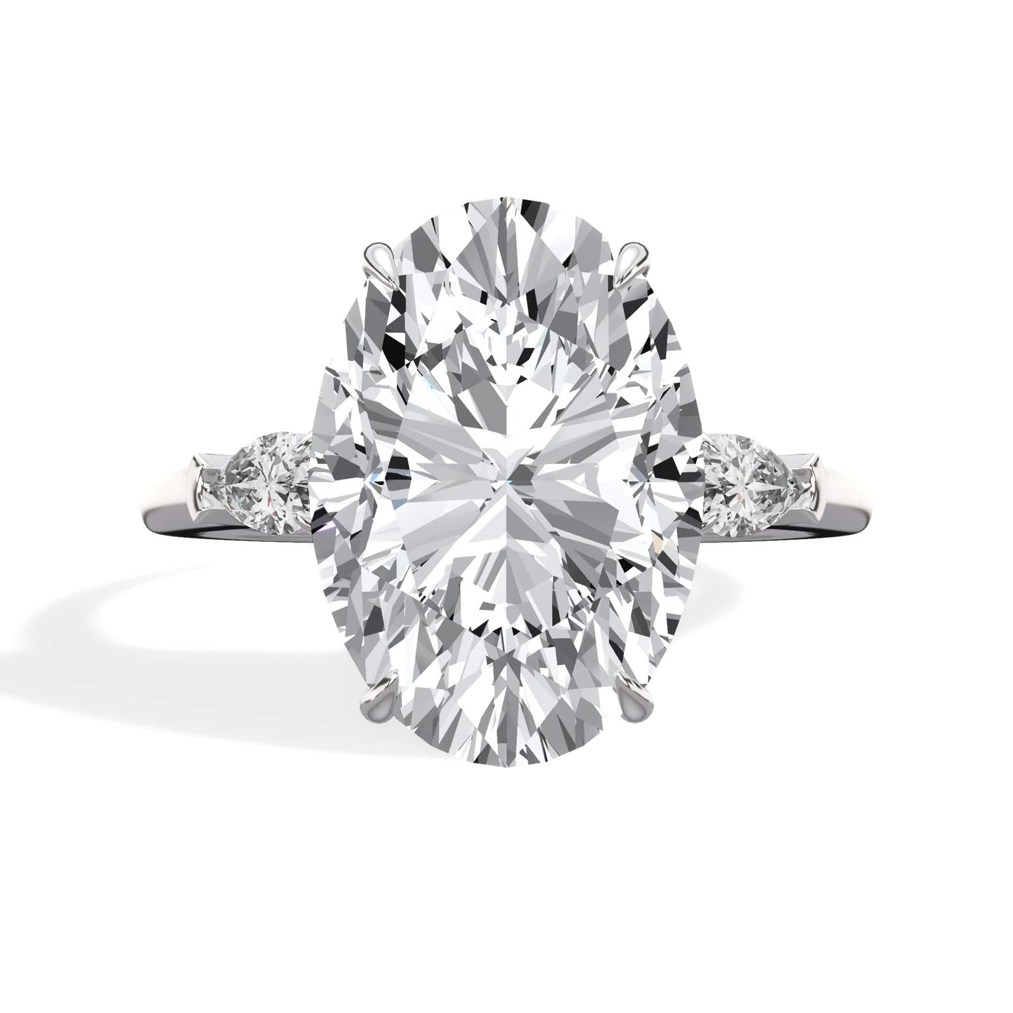 5.37 Carats Lab Grown Oval Cut with Pear Shape Side Stones Diamond Engagement Ring in White Gold