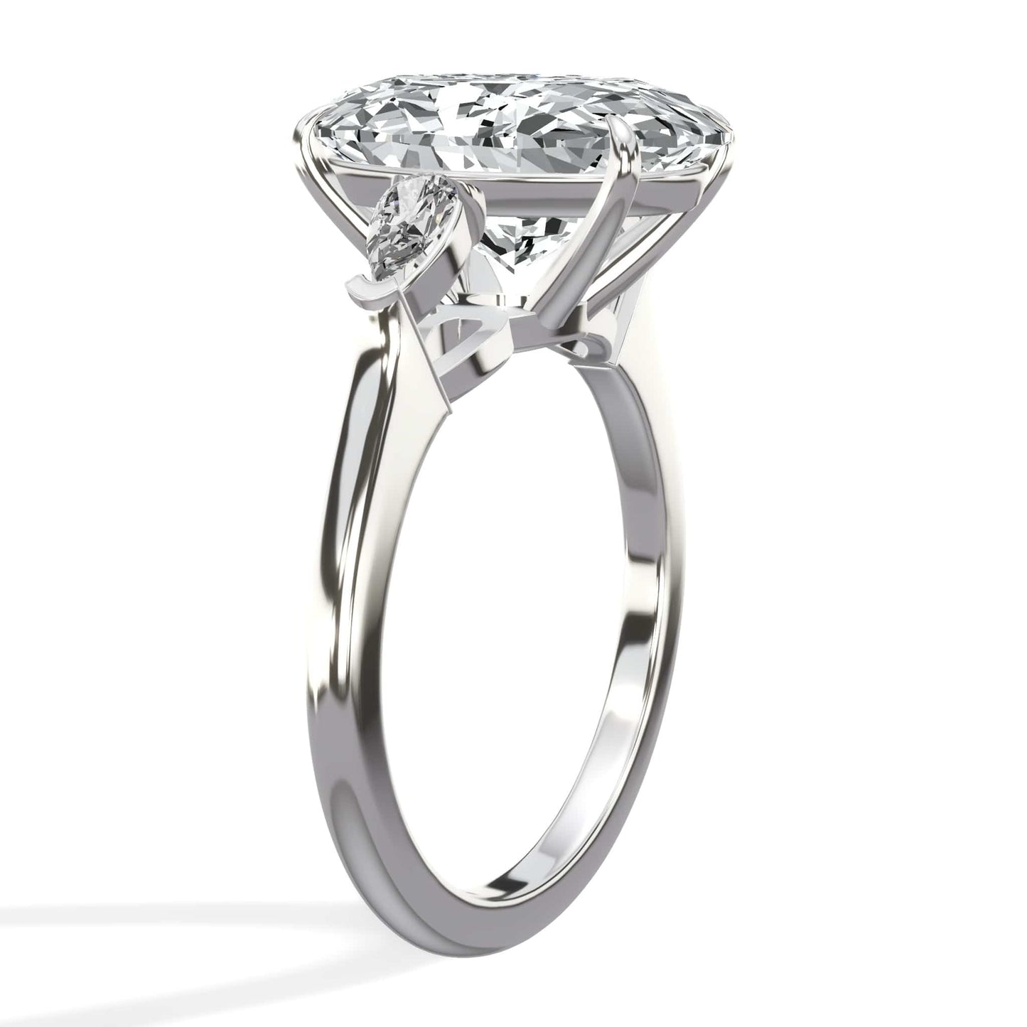 5.37 Carats Lab Grown Oval Cut with Pear Shape Side Stones Diamond Engagement Ring in White Gold