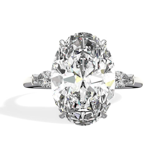 5.37 Carats Lab Grown Oval Cut with Pear Shape Side Stones Diamond Engagement Ring in White Gold