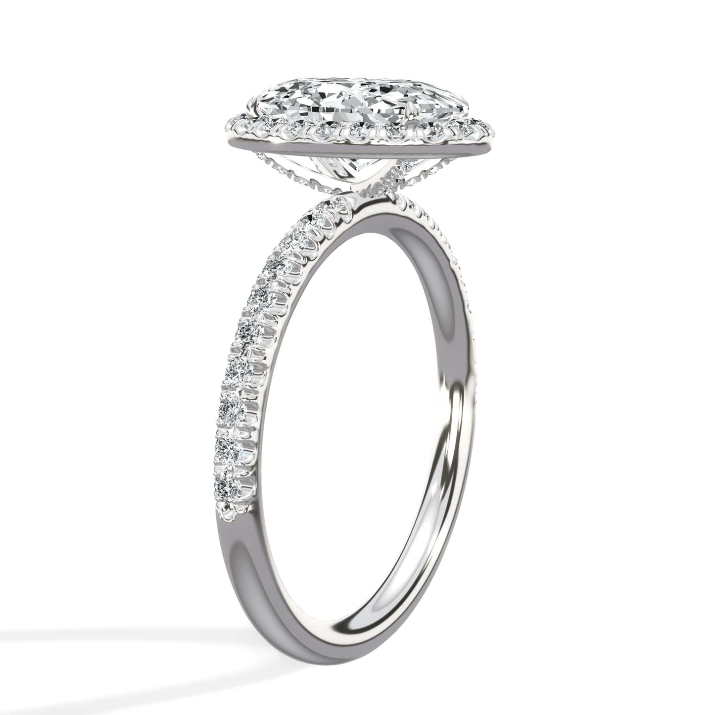 2 Carats Lab Grown Oval Cut Micropave Halo Side Stones Diamond Engagement Ring