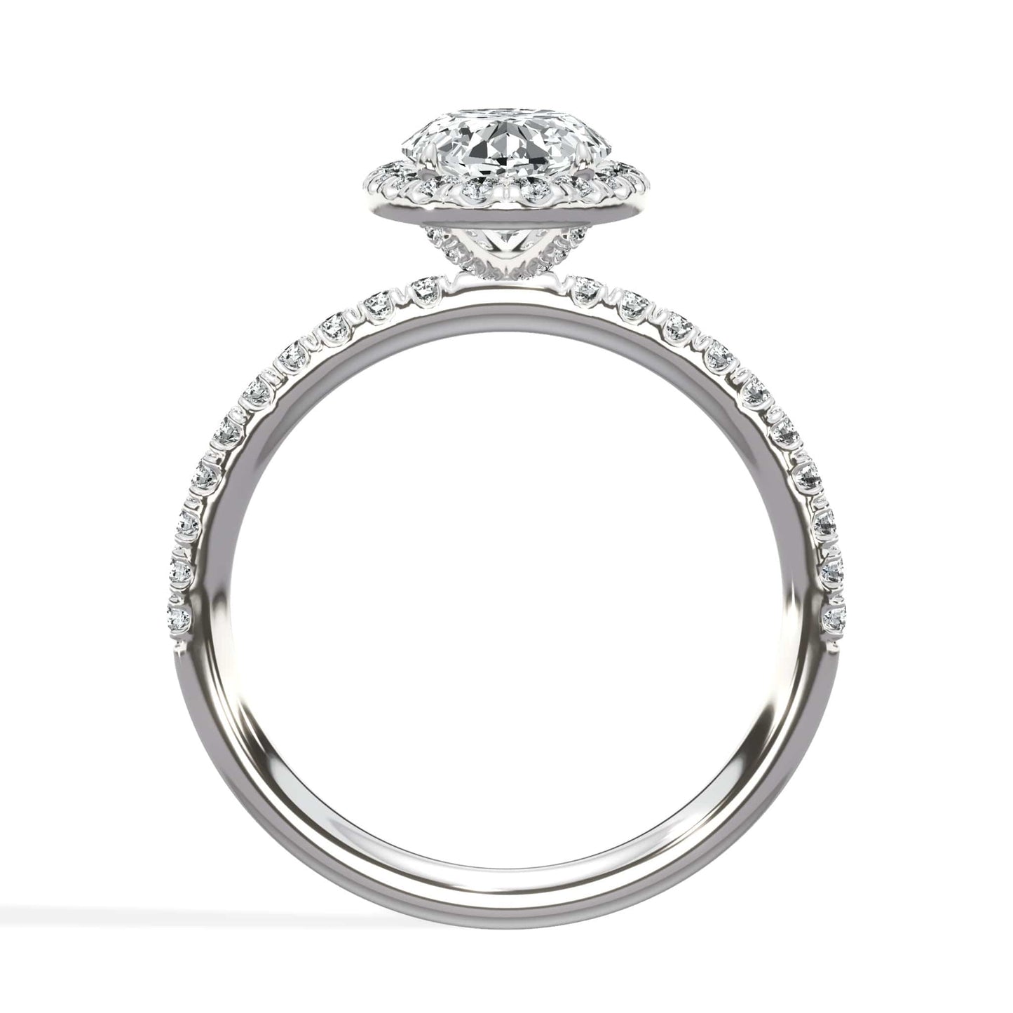 2 Carats Lab Grown Oval Cut Micropave Halo Side Stones Diamond Engagement Ring