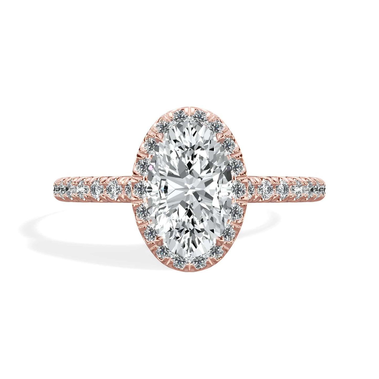 1.59 Carats Lab Grown Oval Cut Micropave Halo Side Stones Diamond Engagement Ring
