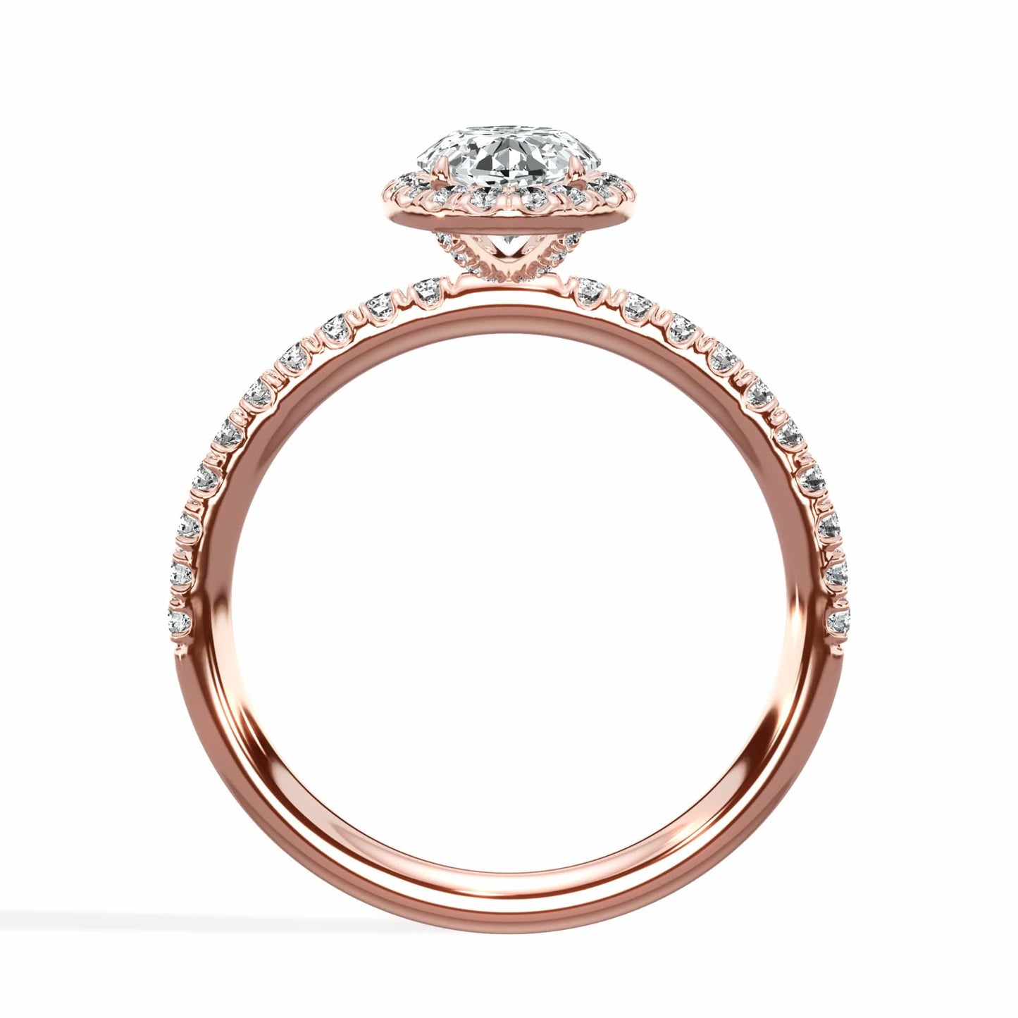 1.59 Carats Lab Grown Oval Cut Micropave Halo Side Stones Diamond Engagement Ring