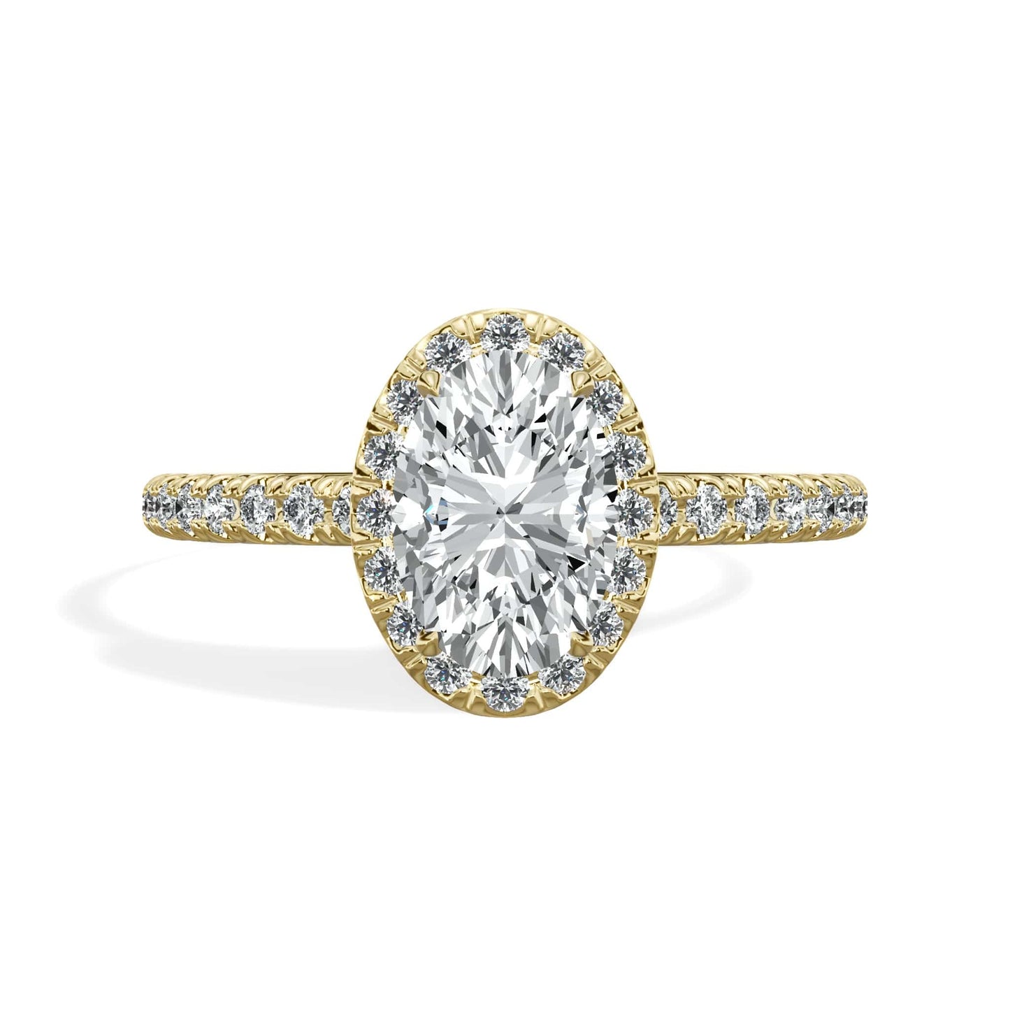 1.52 Carats Lab Grown Oval Cut Micropave Halo Side Stones Diamond Engagement Ring