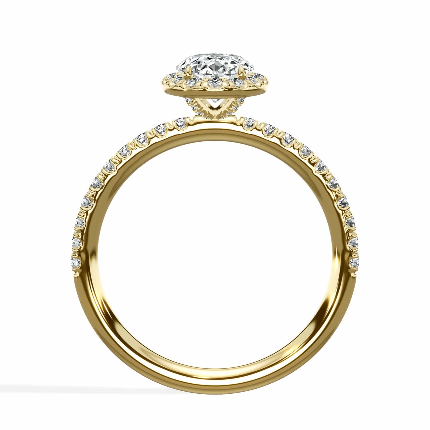 1.52 Carats Lab Grown Oval Cut Micropave Halo Side Stones Diamond Engagement Ring