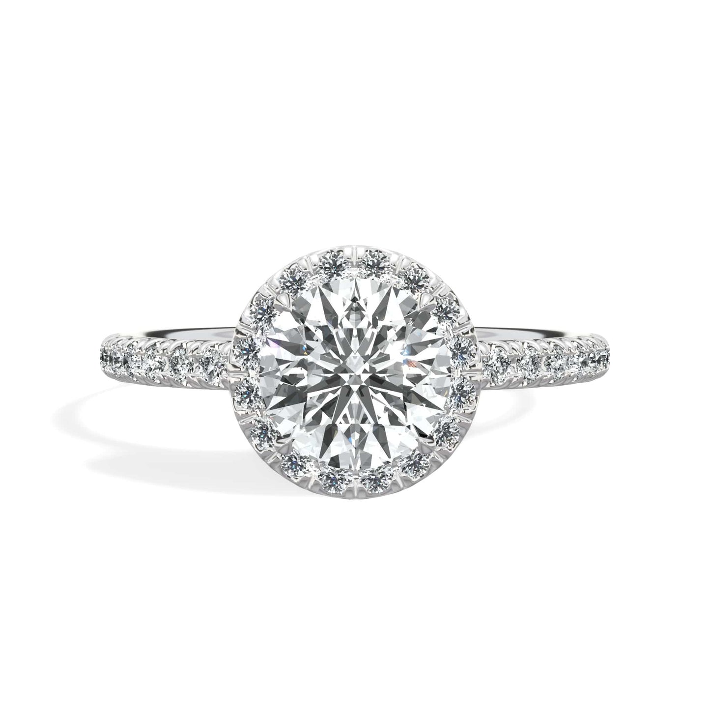 1.58 Carats Lab Grown Round Brilliant Cut Micropaved Halo Side Stones Diamond Engagement Ring