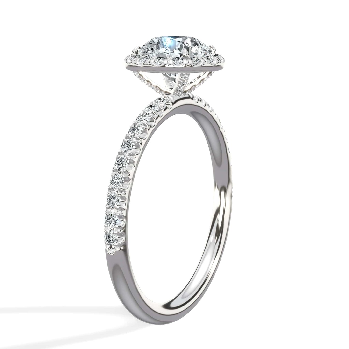 1.58 Carats Lab Grown Round Brilliant Cut Micropaved Halo Side Stones Diamond Engagement Ring