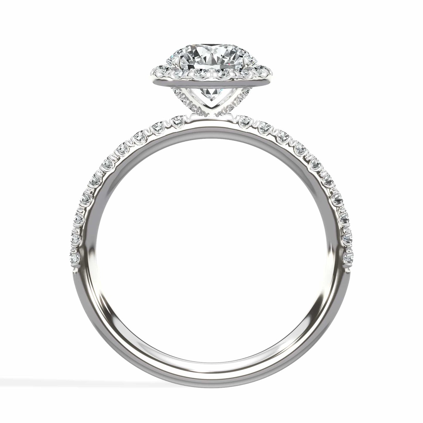 1.58 Carats Lab Grown Round Brilliant Cut Micropaved Halo Side Stones Diamond Engagement Ring