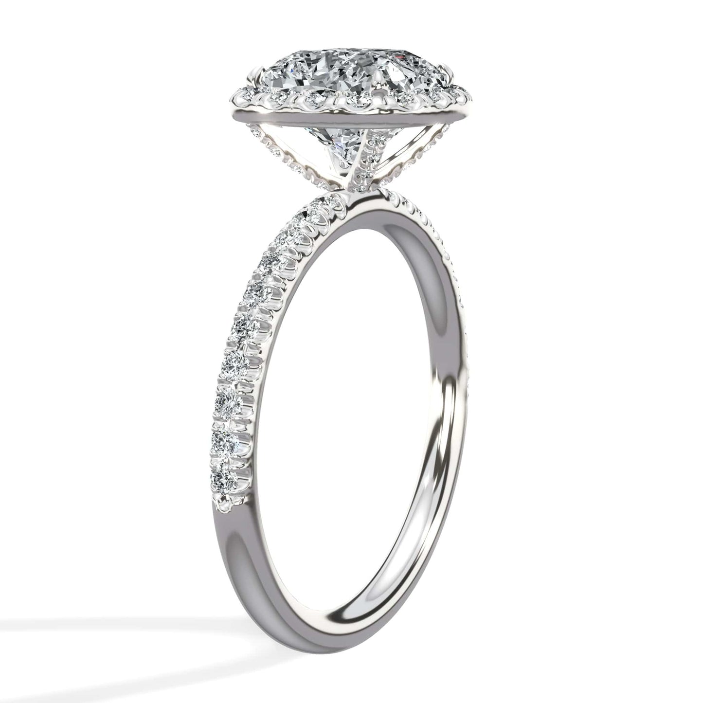 2.68 Carats Lab Grown Cushion Cut Micropaved Halo Side Stones Diamond Engagement Ring