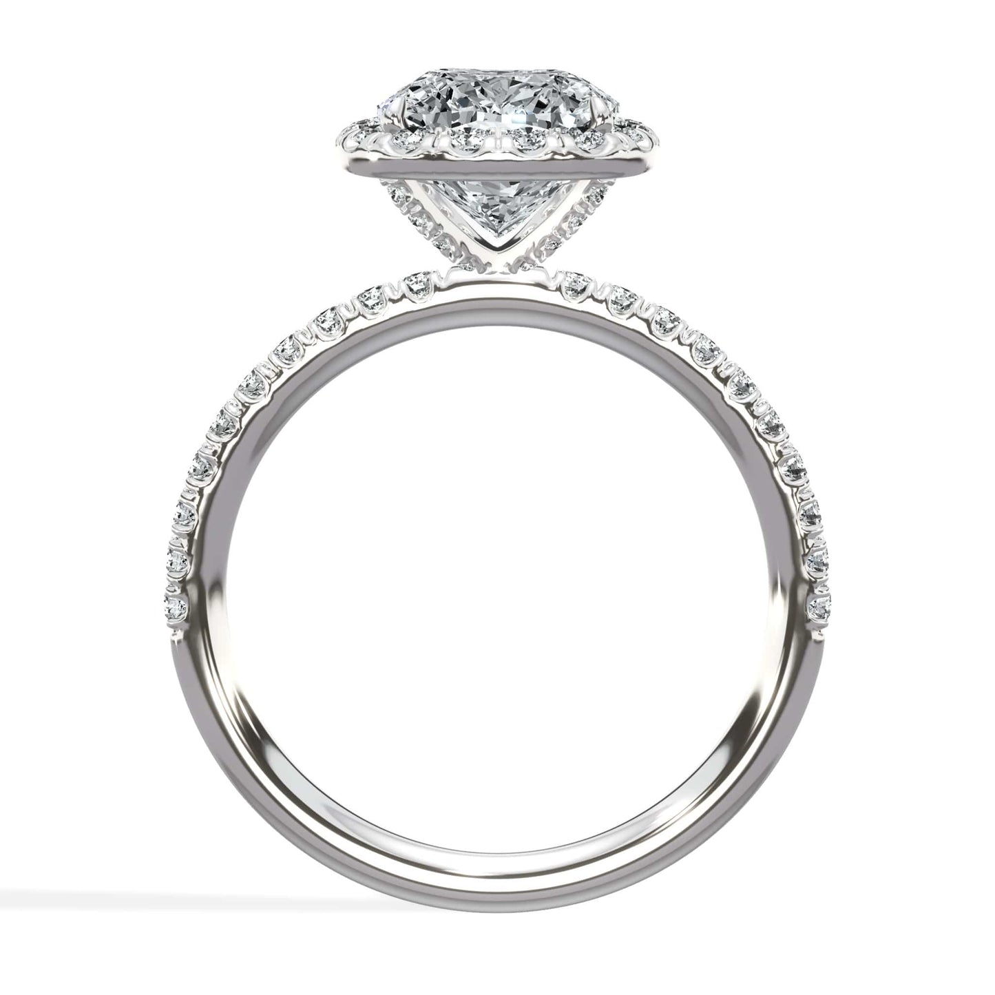 2.68 Carats Lab Grown Cushion Cut Micropaved Halo Side Stones Diamond Engagement Ring
