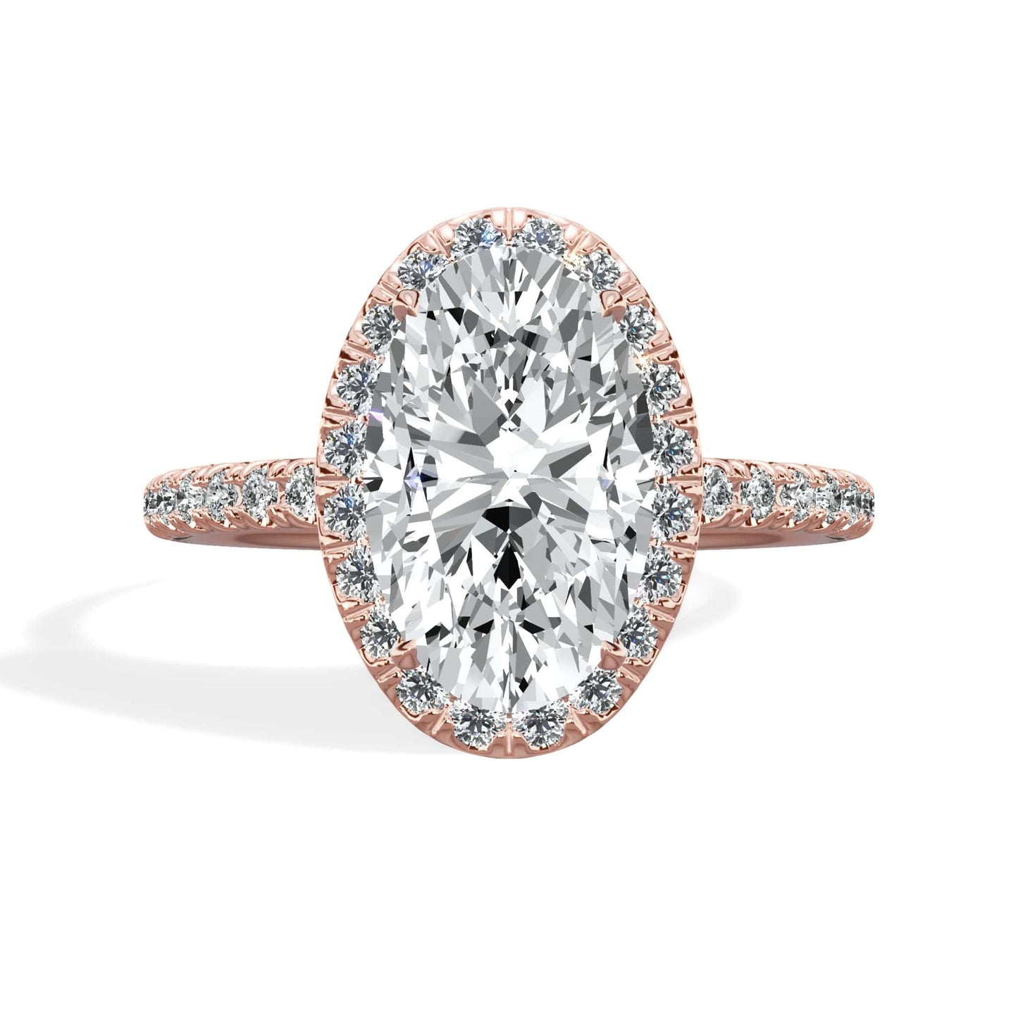 2 Carat Lab Grown Oval Cut Micropave Halo Side Stones Diamond Engagement Ring