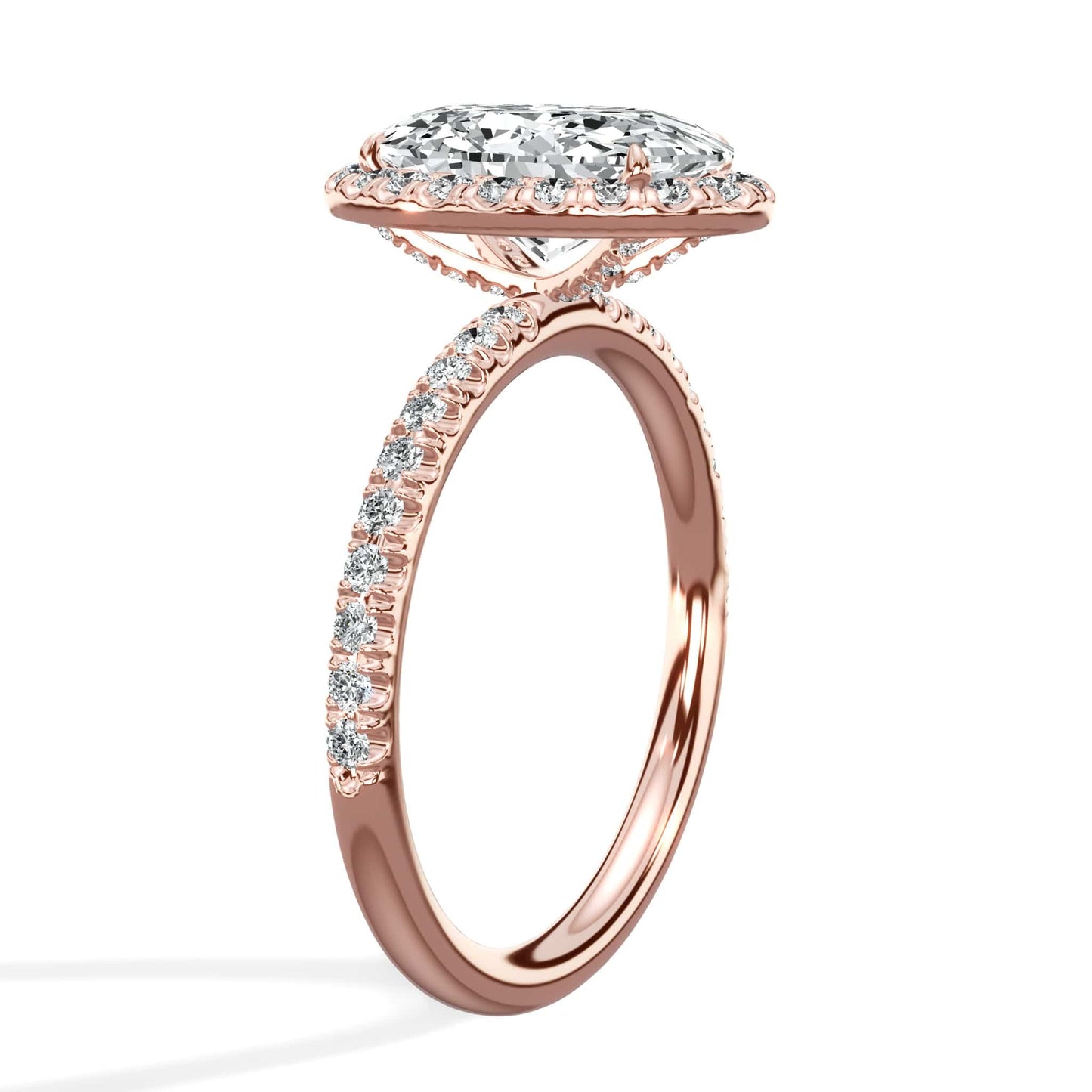 2 Carat Lab Grown Oval Cut Micropave Halo Side Stones Diamond Engagement Ring