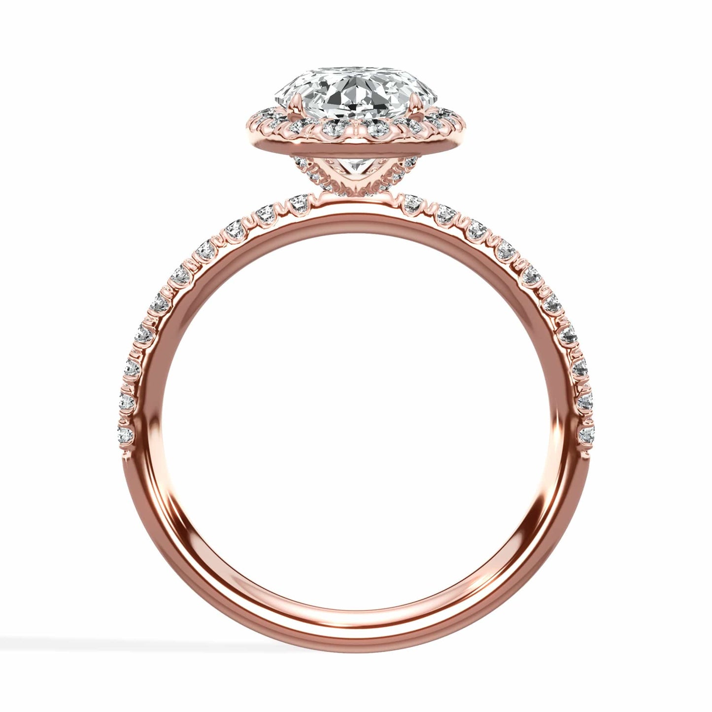 2 Carat Lab Grown Oval Cut Micropave Halo Side Stones Diamond Engagement Ring