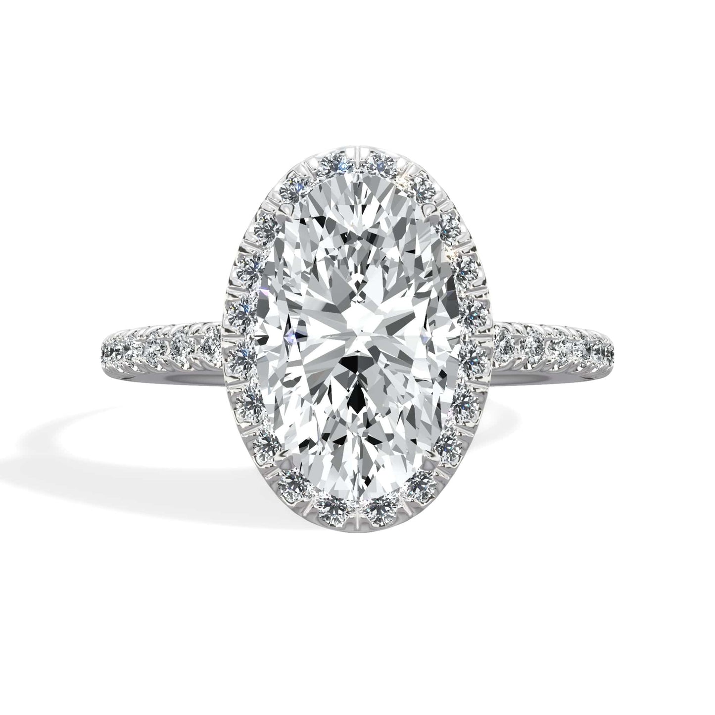 2.60 Carats Lab Grown Oval Cut Micropave Halo Side Stones Diamond Engagement Ring