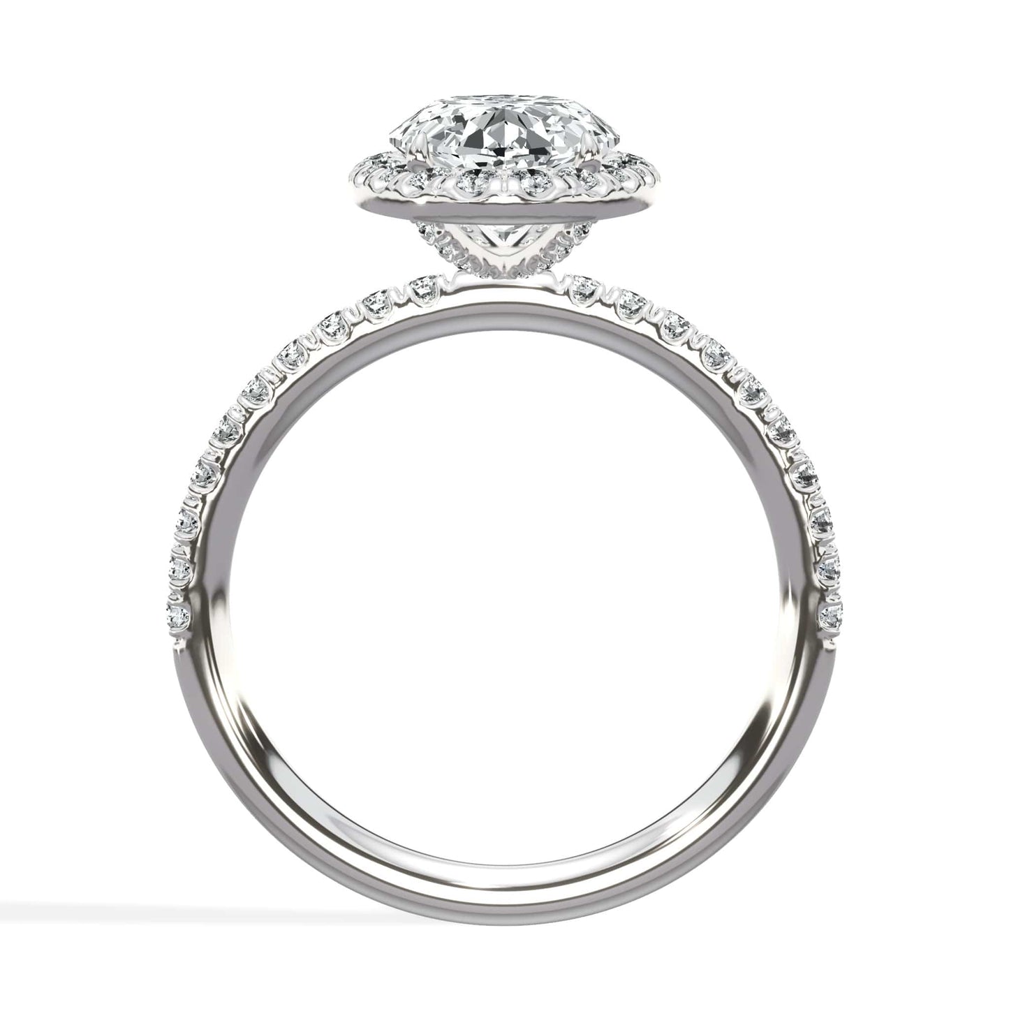 2.60 Carats Lab Grown Oval Cut Micropave Halo Side Stones Diamond Engagement Ring