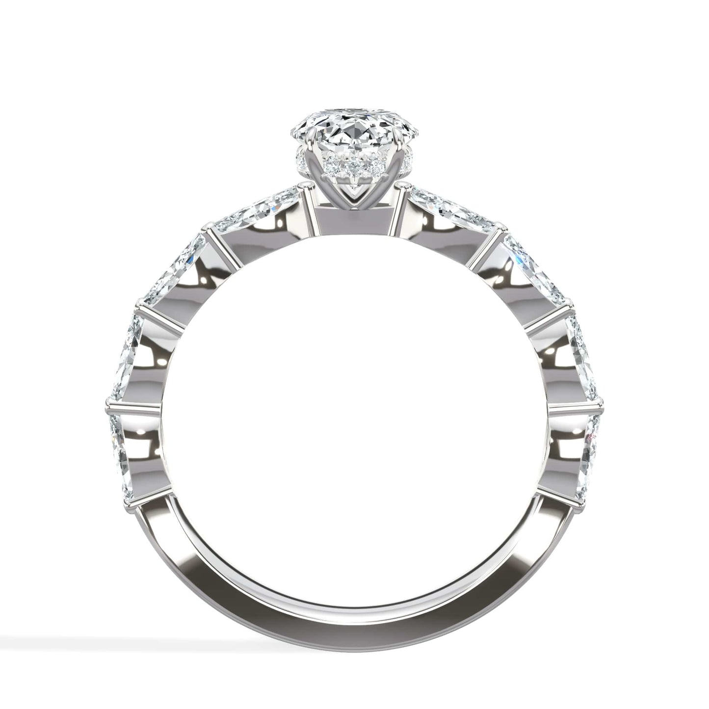 2 Carat Lab Grown Oval Cut with Marquise Side Stones Hidden Halo Diamond Engagement Ring