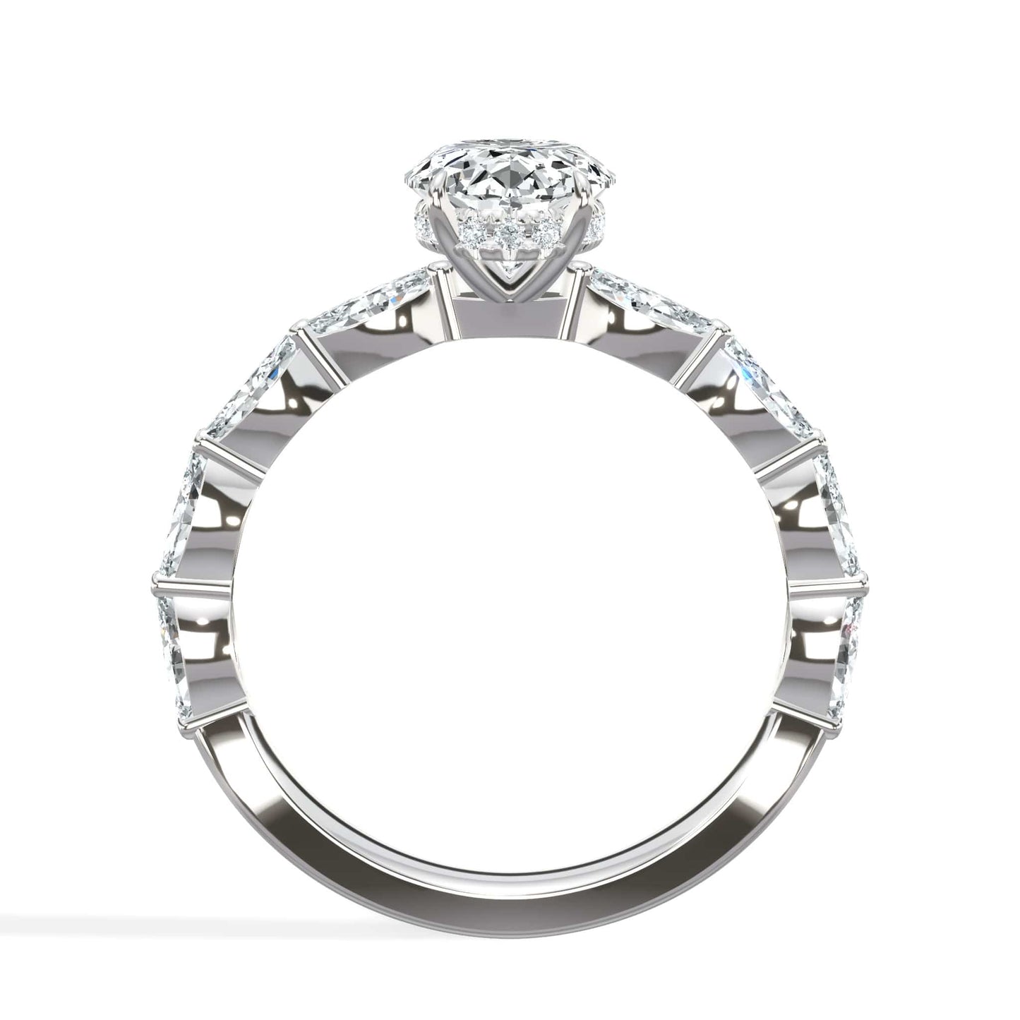 2.50 Carats Lab Grown Oval Cut with Marquise Side Stones Hidden Halo Diamond Engagement Ring