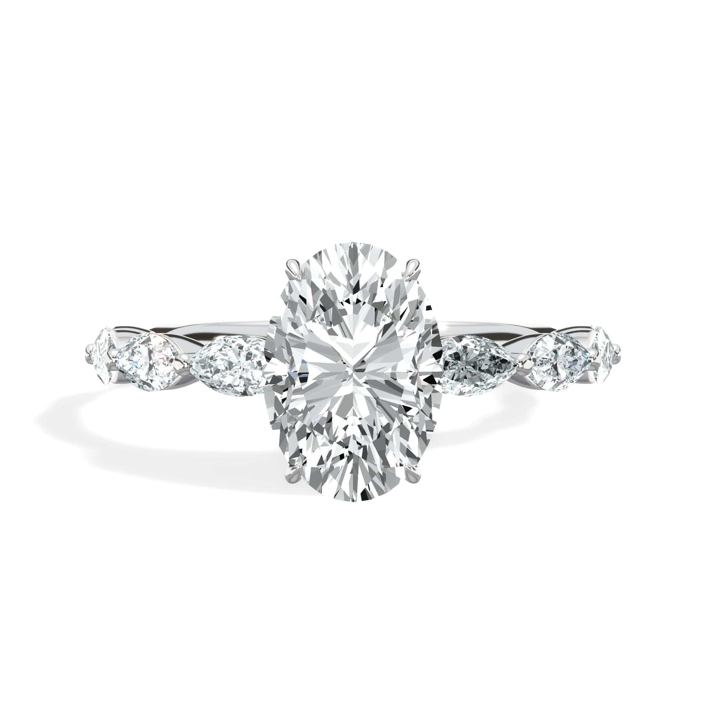 2.50 Carats Lab Grown Oval Cut with Marquise Side Stones Hidden Halo Diamond Engagement Ring