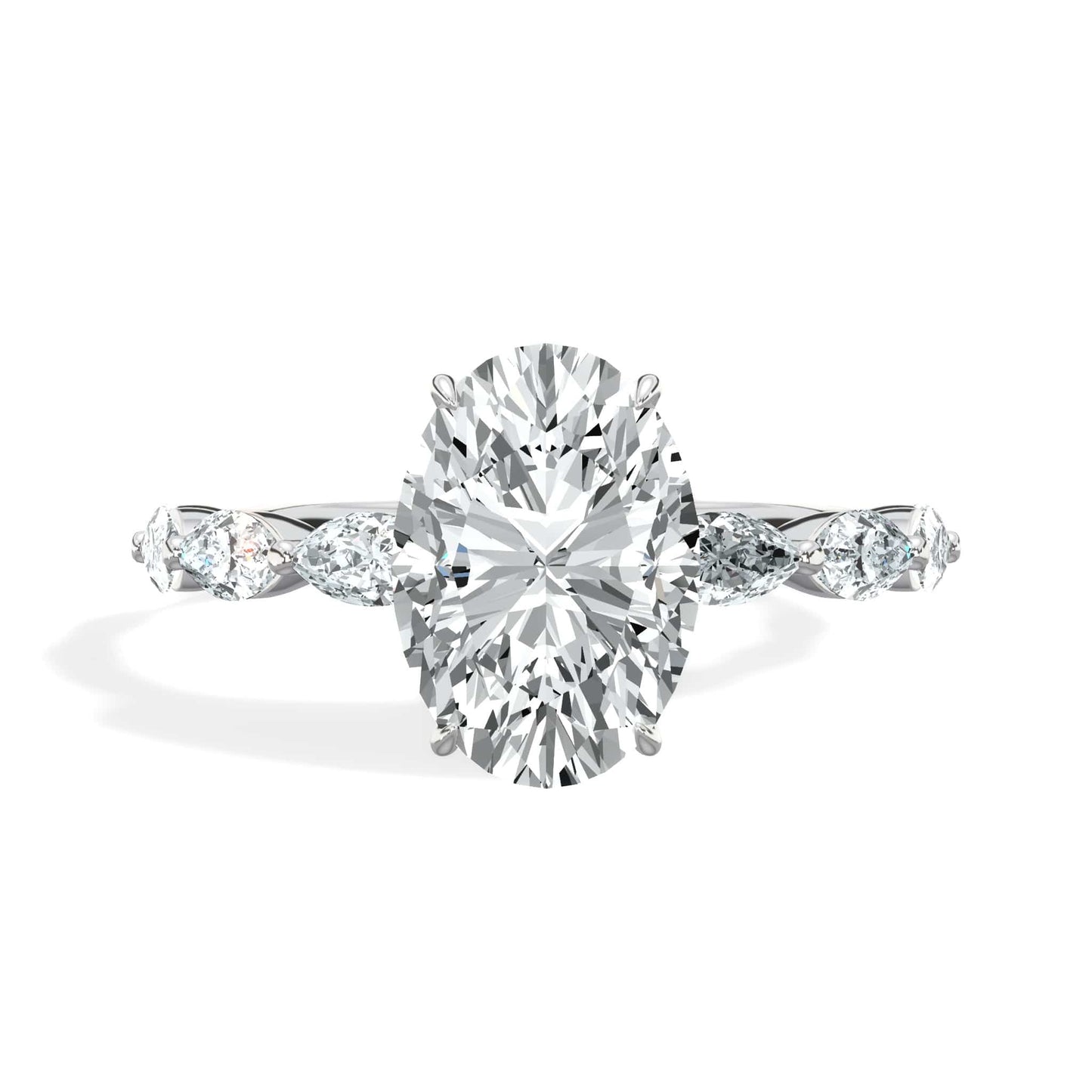 3 Carat Lab Grown Oval Cut with Marquise Side Stones Hidden Halo Diamond Engagement Ring