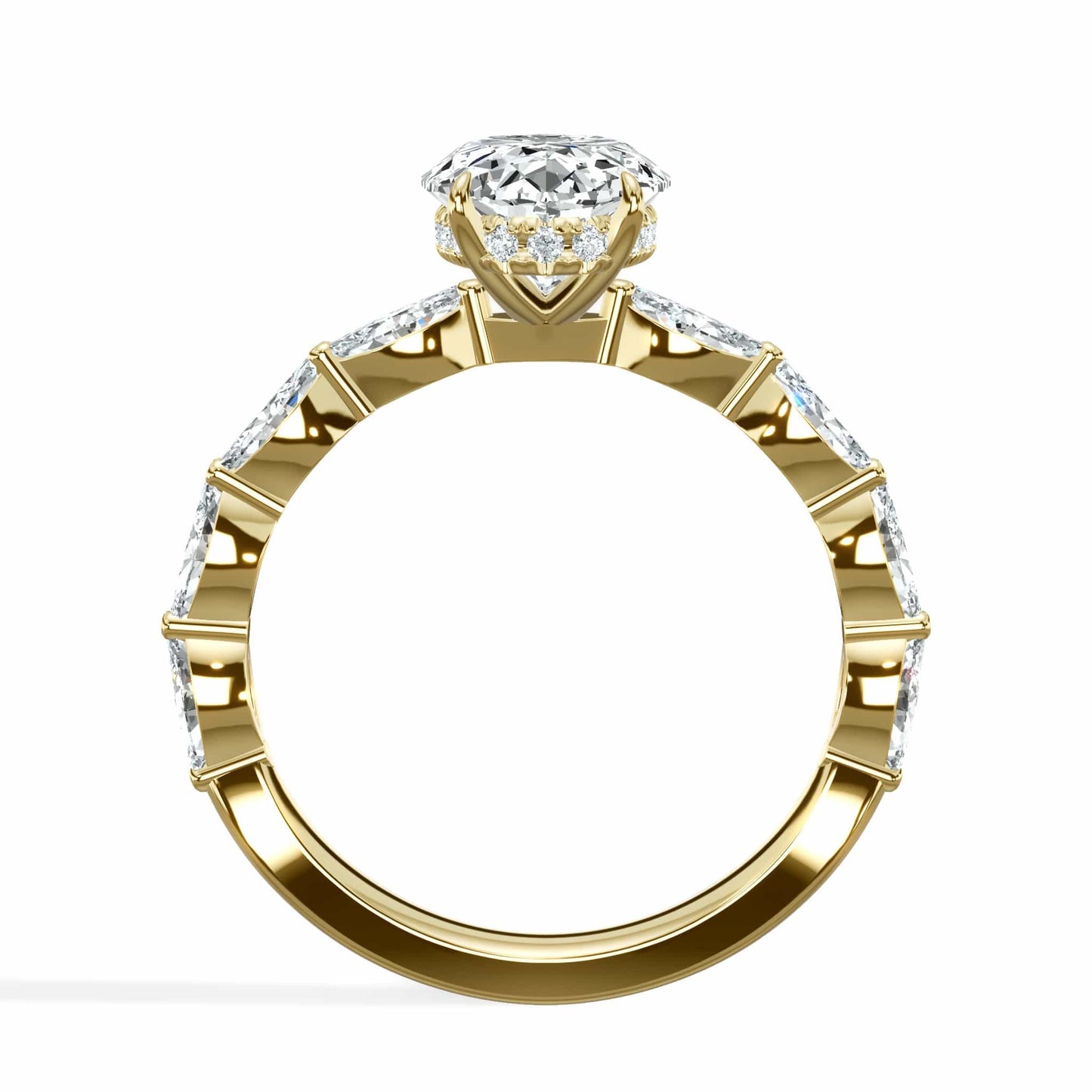 3 Carat Lab Grown Oval Cut with Marquise Side Stones Hidden Halo Diamond Engagement Ring