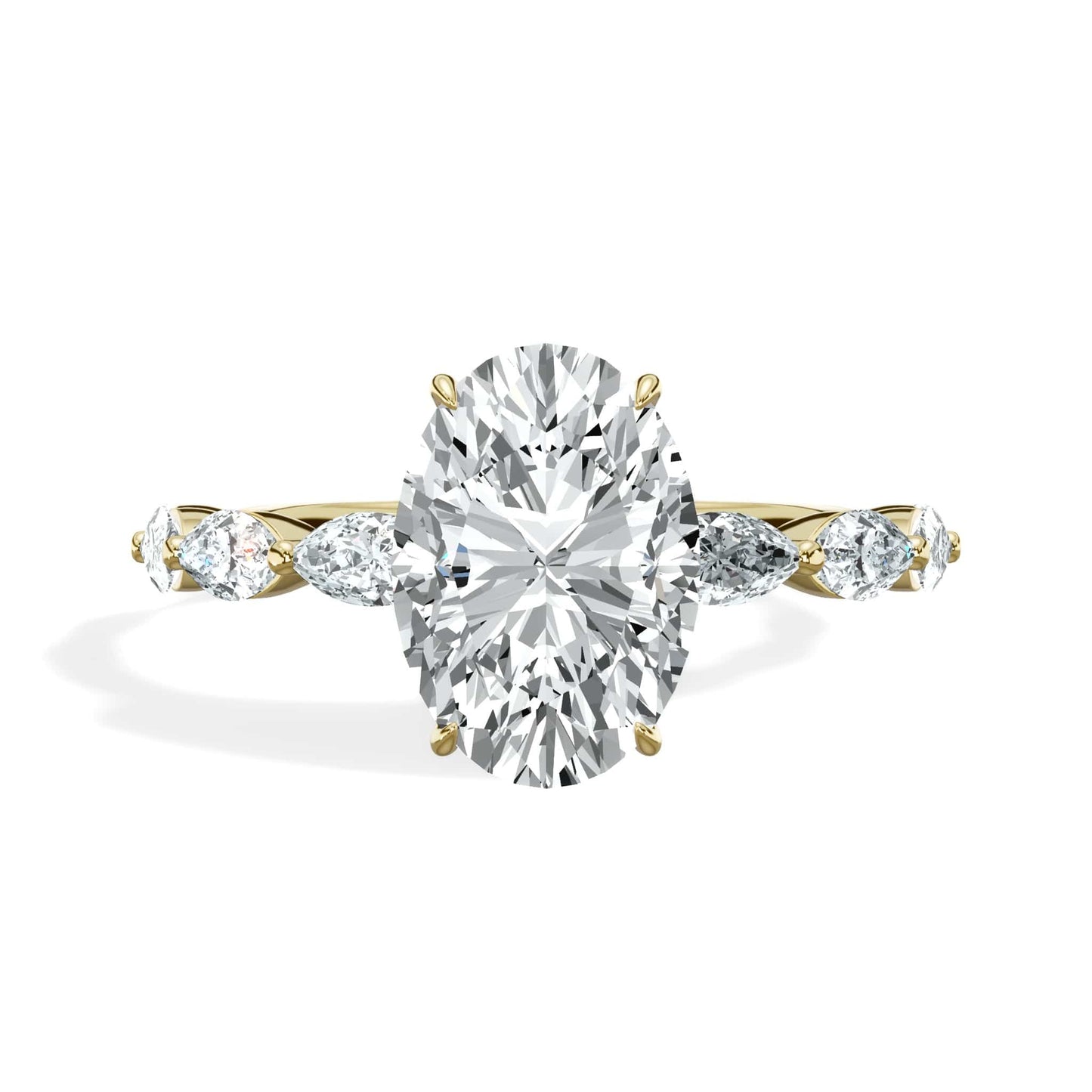 3 Carat Lab Grown Oval Cut with Marquise Side Stones Hidden Halo Diamond Engagement Ring