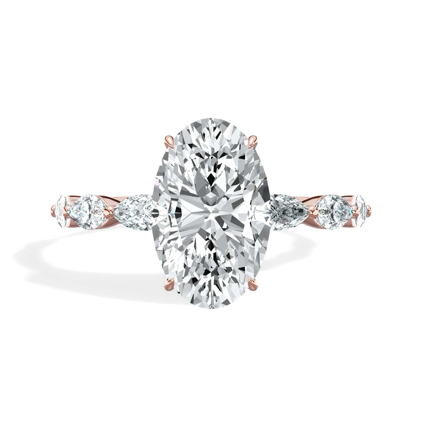 3.00 Carats Lab Grown Oval Cut with Marquise Side Stones Hidden Halo Diamond Engagement Ring